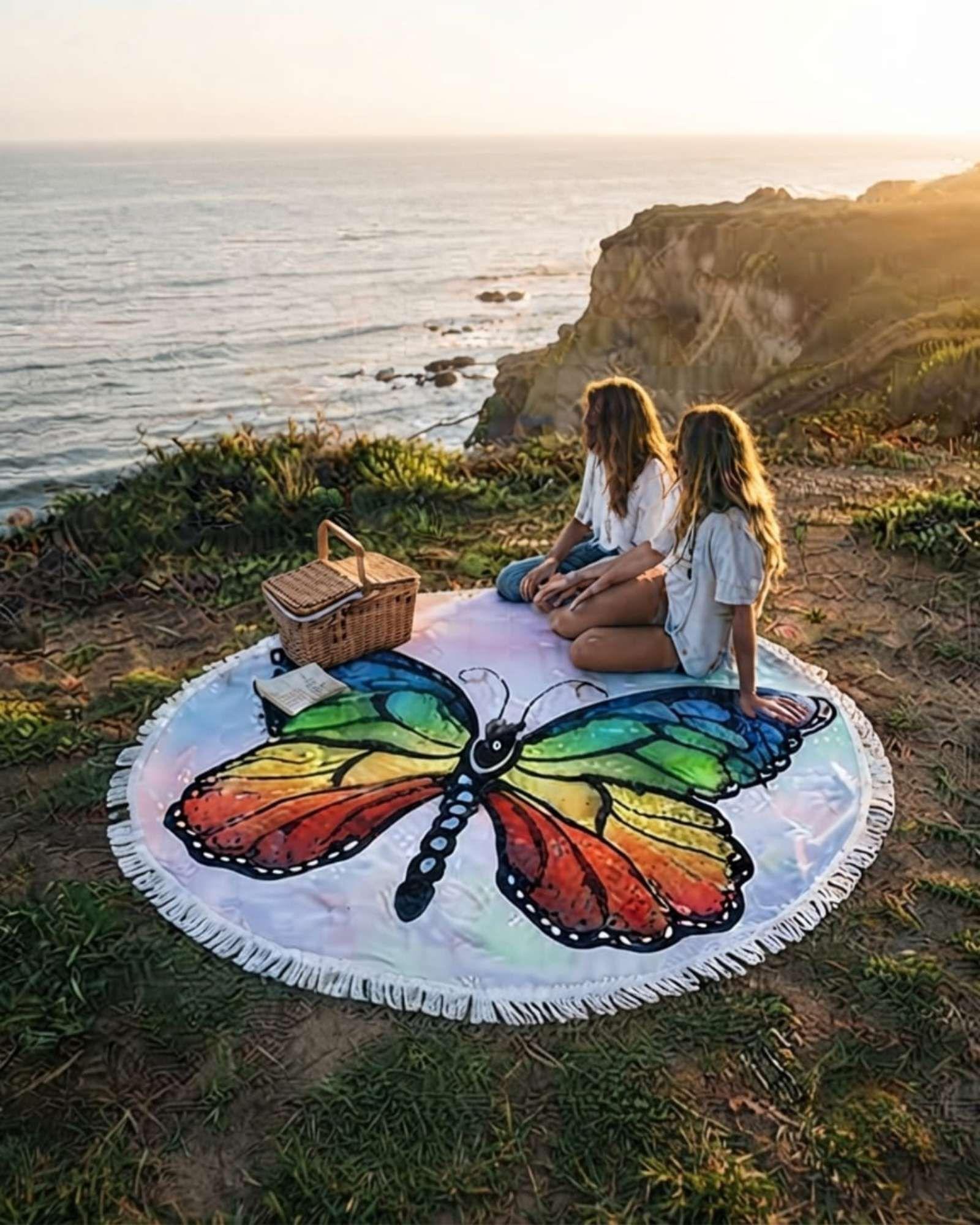 Toalla Mandala De Playa Redonda con Flecos Diseños Verano. C6-4