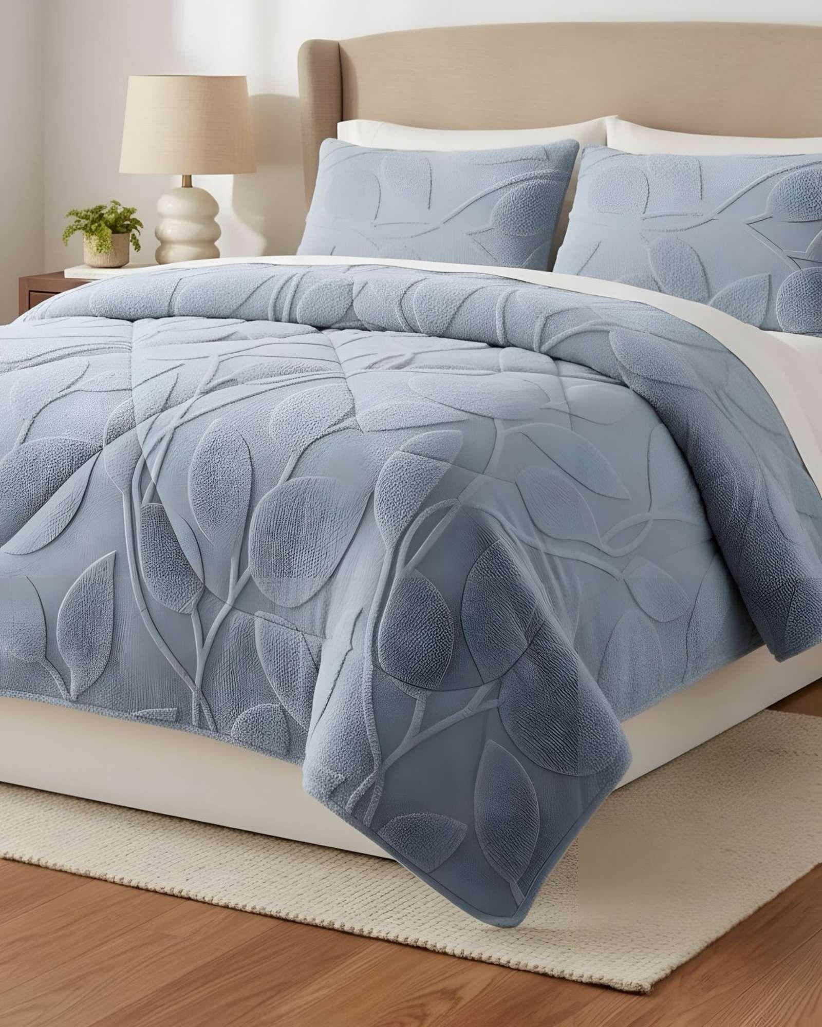 Cubrecama Acolchado con chiporro diseño Texturizado Hojas 2 Plazas  TF11-2