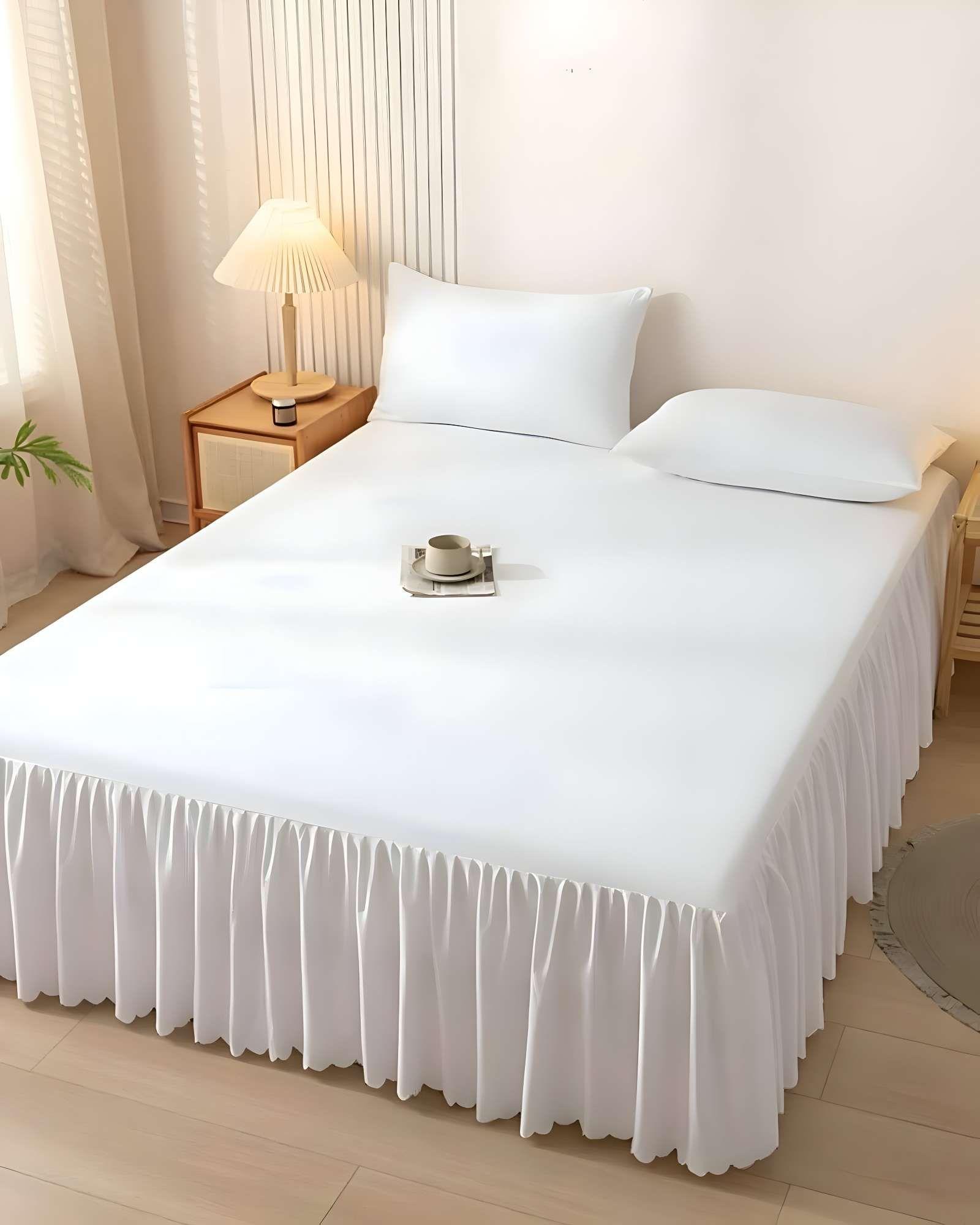 FALDON DE CAMA PARA BASE CON VOLADO PLAZA Y MEDIA 105X200 CM BLANCO-2
