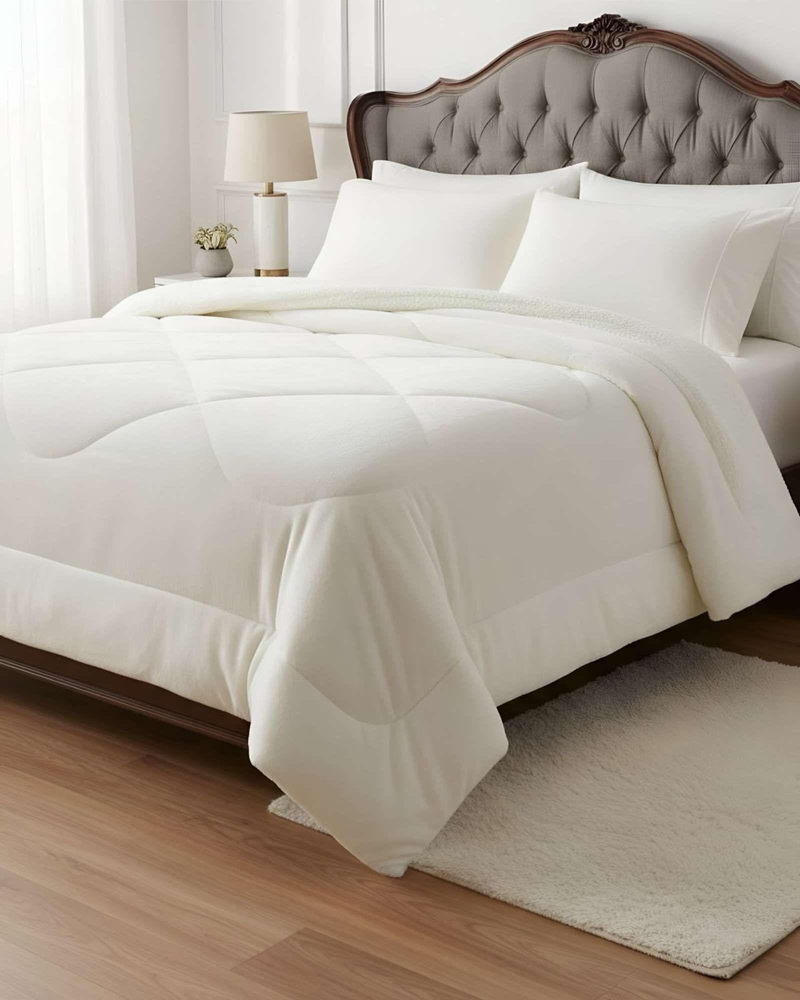 Cubrecama plush con chiporro Acolchado liso 2 plazas beige-2