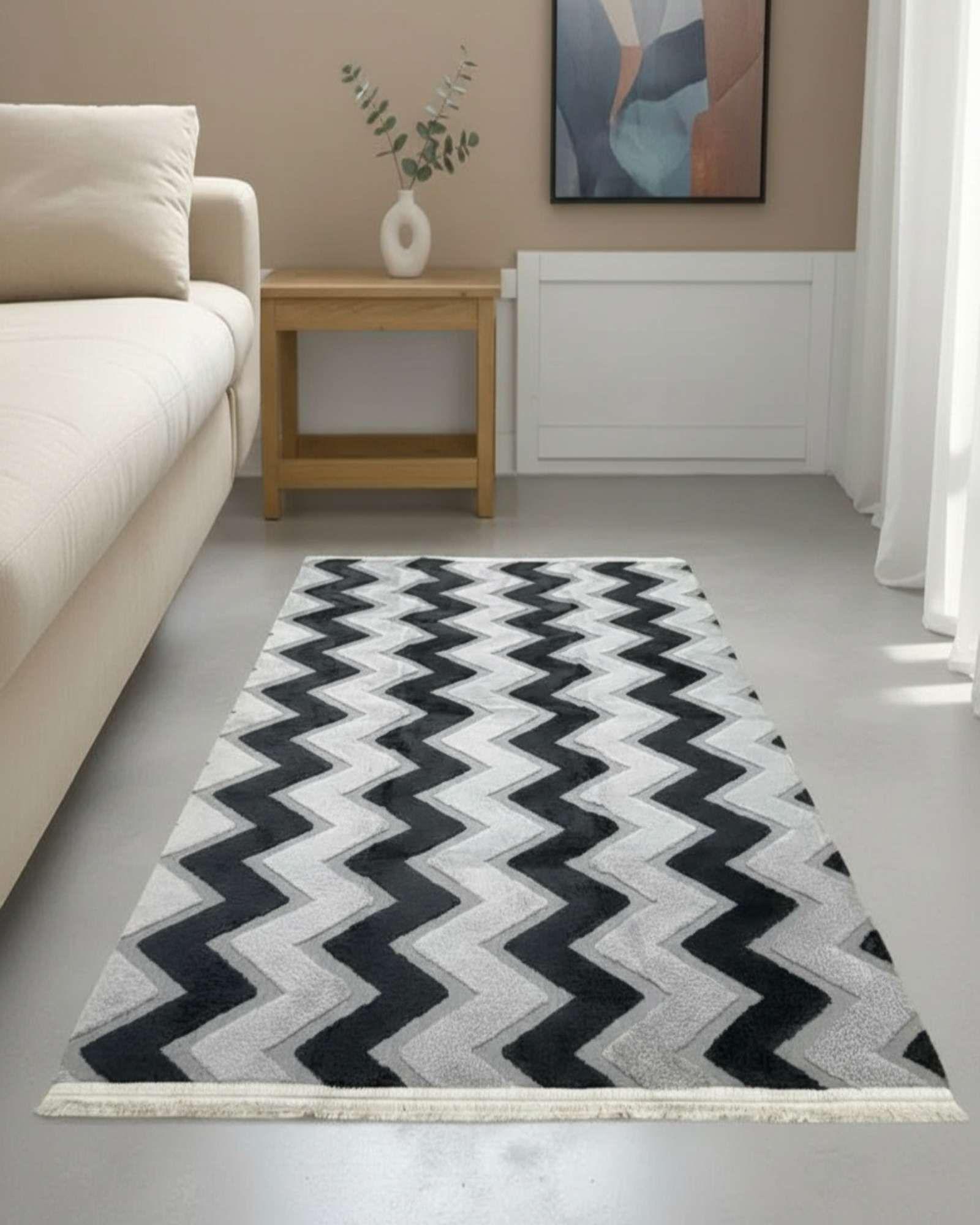 ALFOMBRA TEXTURIZADA DISEÑO JACQUARD ANTIDESLIZANTE 150X200 CM A02-2