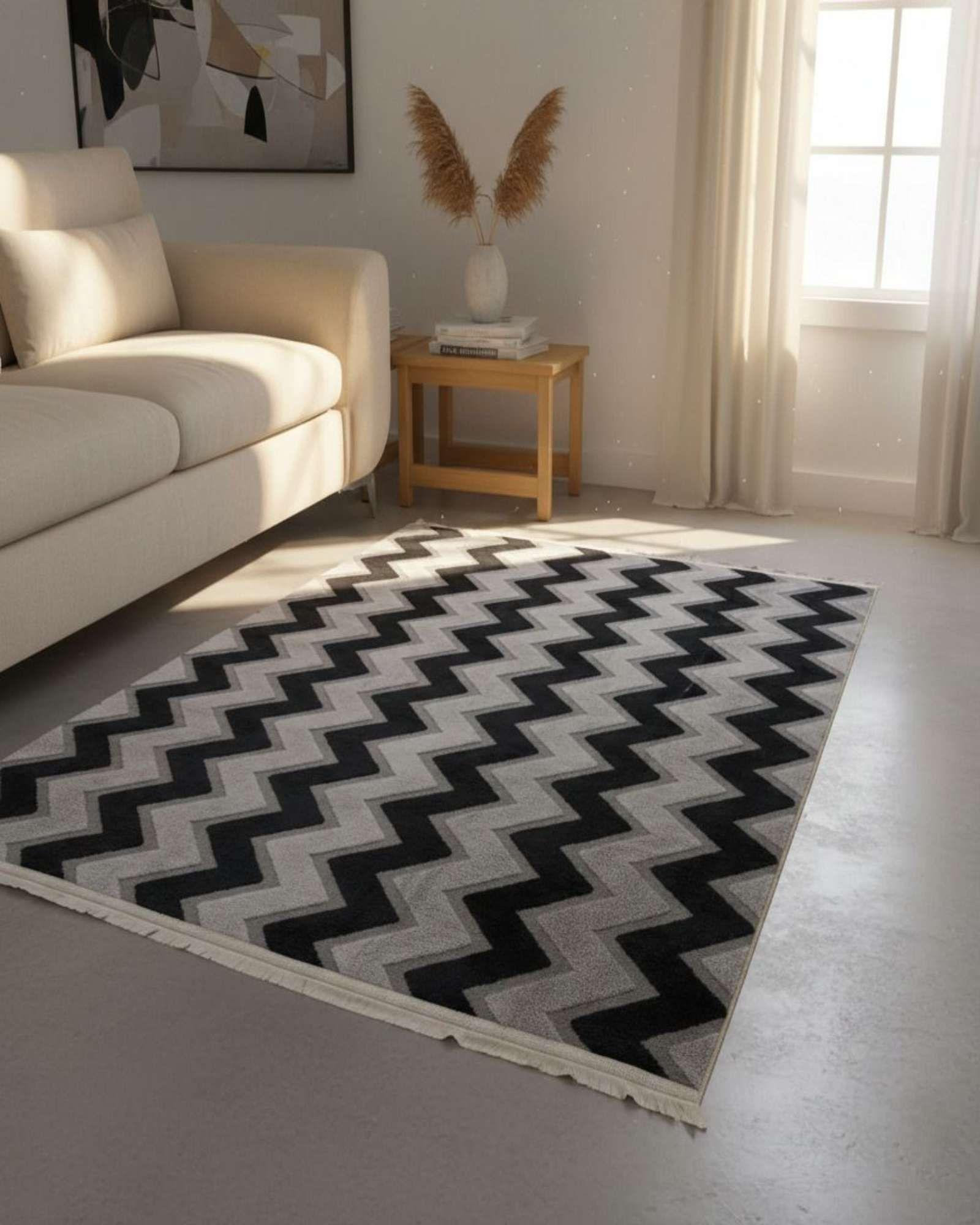 ALFOMBRA TEXTURIZADA DISEÑO JACQUARD ANTIDESLIZANTE 150X200 CM A02-3