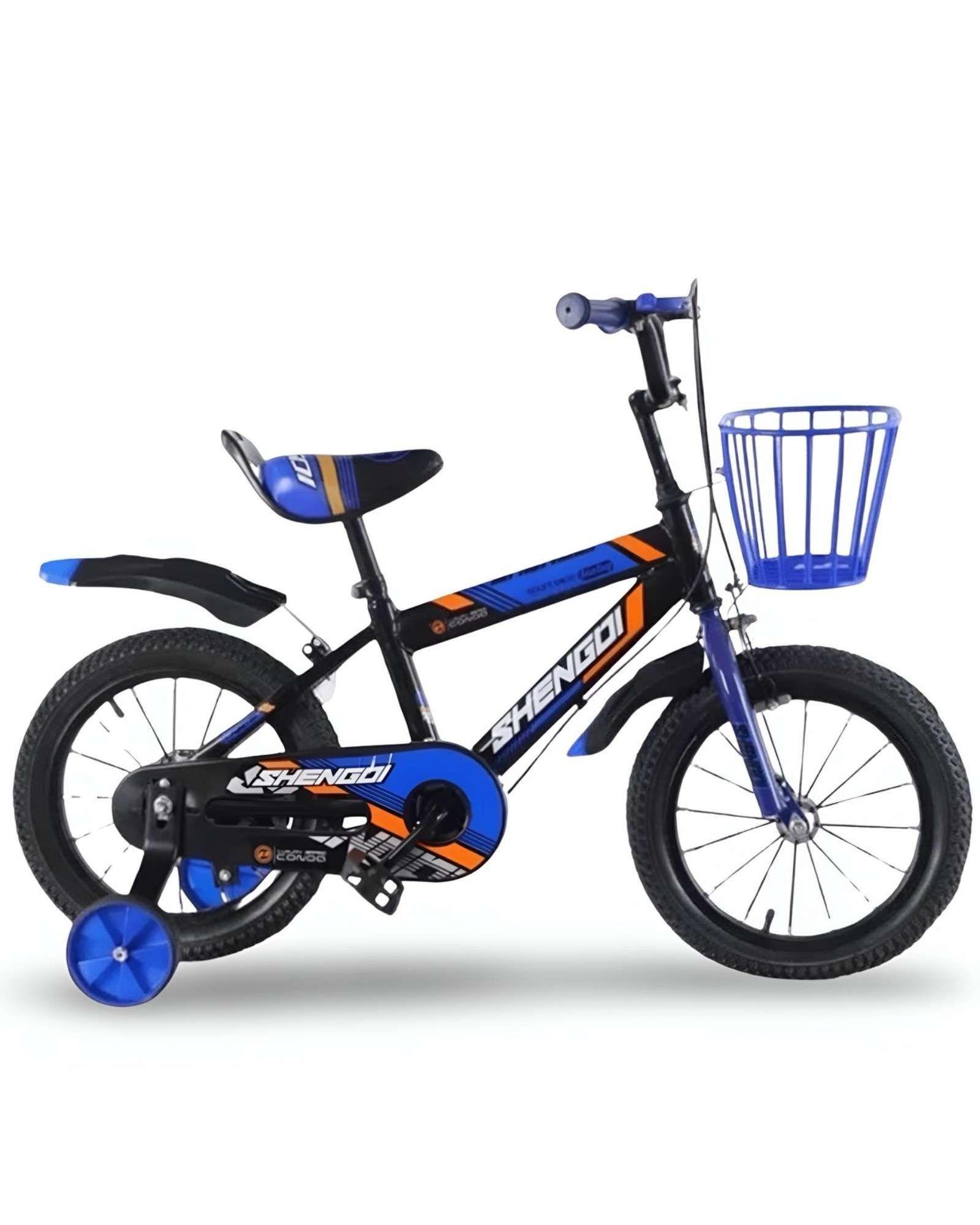 Bicicleta Aro 14 Con Ruedas De Aprendizaje Para Niños Azul + Kit de Protección-0