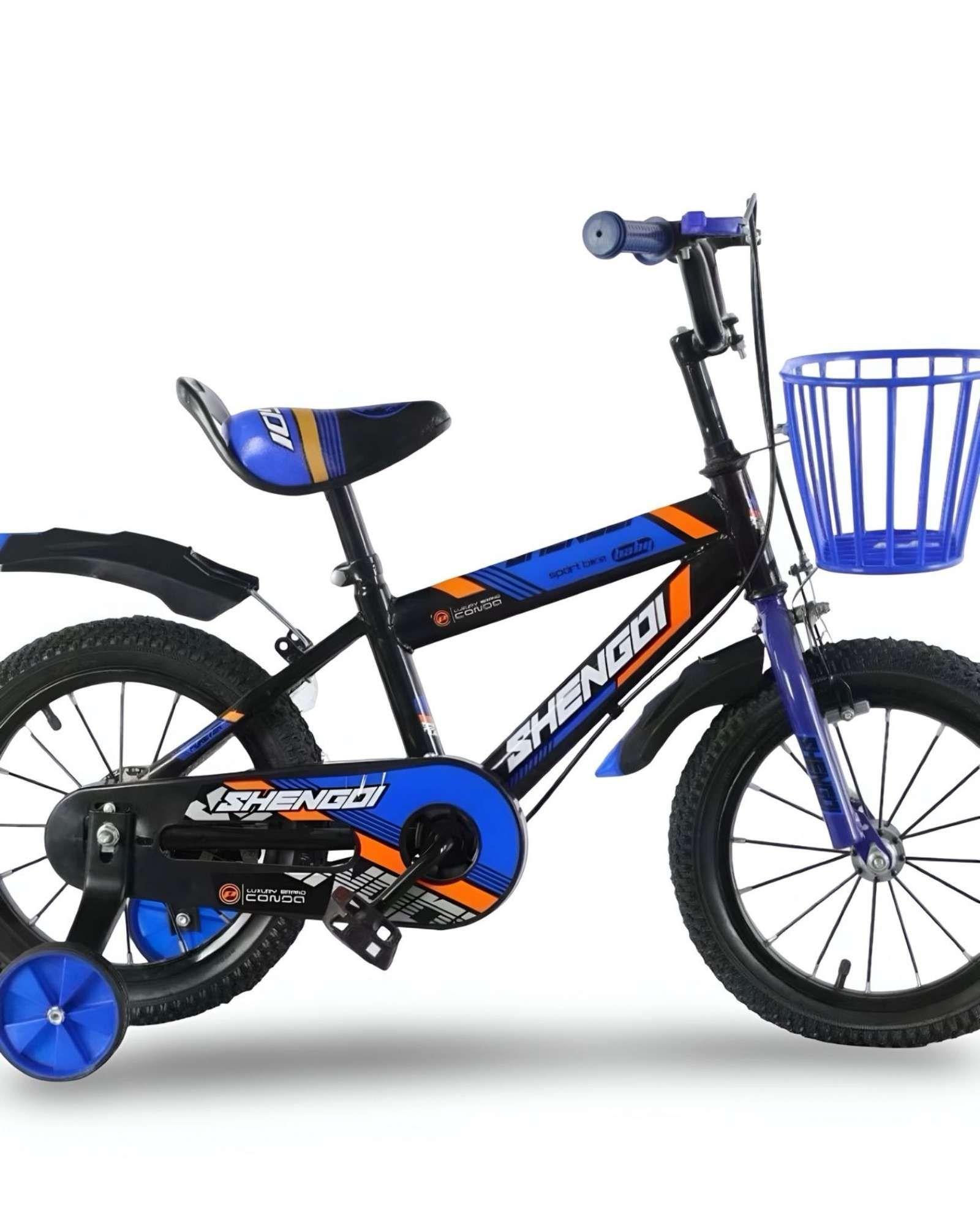 Bicicleta Aro 14 Con Ruedas De Aprendizaje Para Niños Azul + Kit de Protección-1