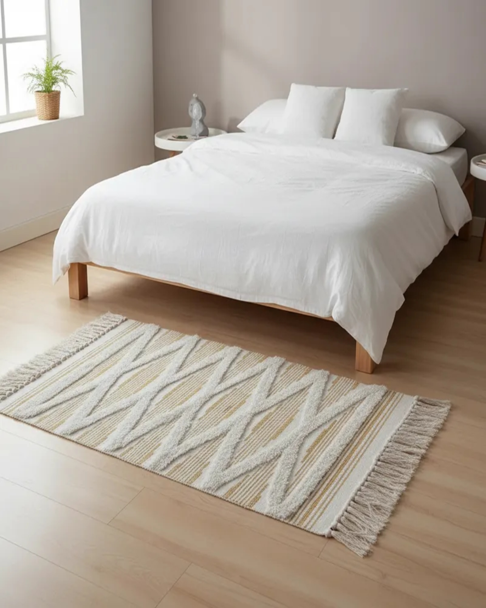 Pack de 2 Alfombra de Lino Bajada de Cama estilo Boho medida 60 cm x 90 cm A6-3