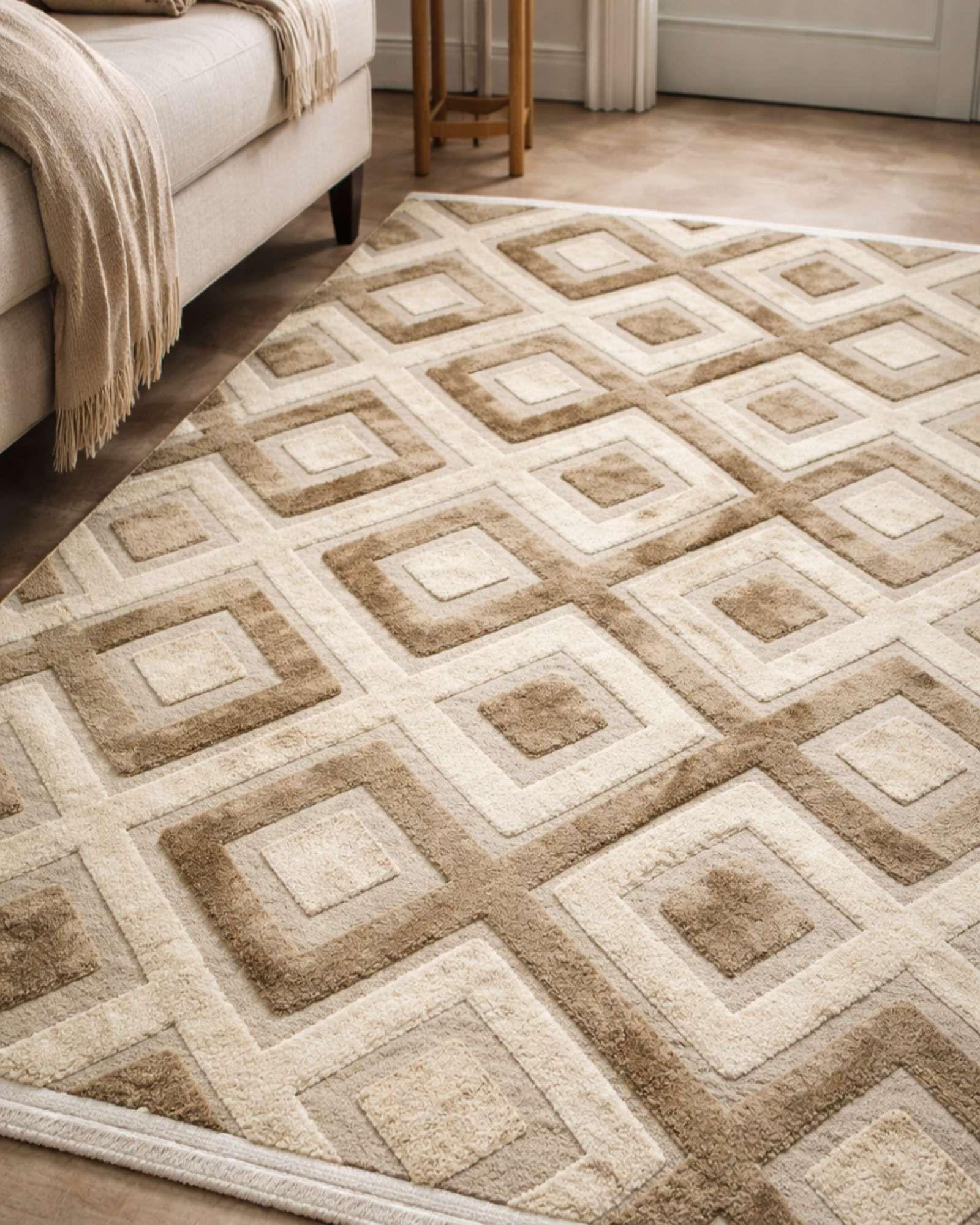 ALFOMBRA TEXTURIZADA DISEÑO JACQUARD ANTIDESLIZANTE 180X200 CM A10-2