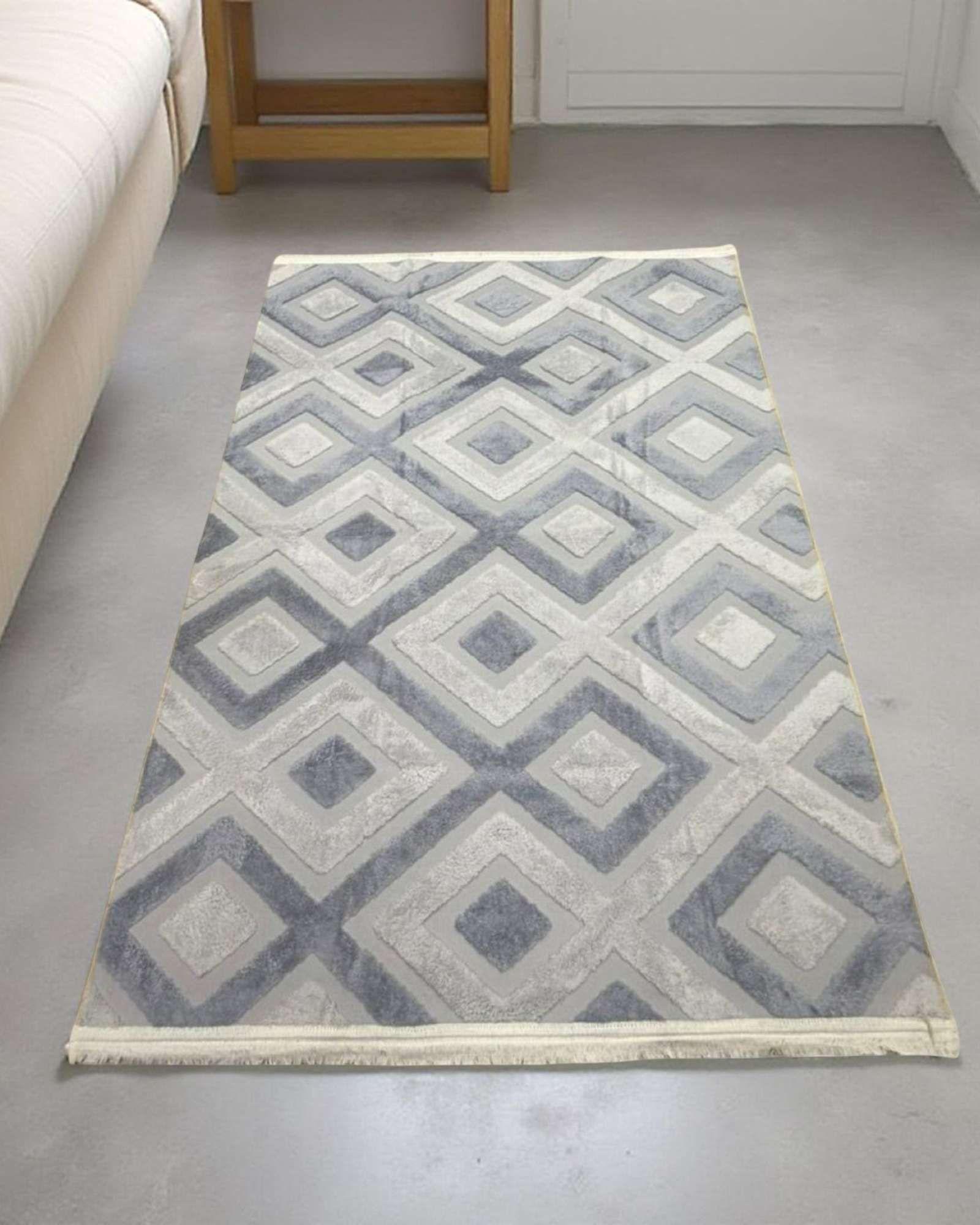 ALFOMBRA TEXTURIZADA DISEÑO JACQUARD ANTIDESLIZANTE 180X200 CM A04-3