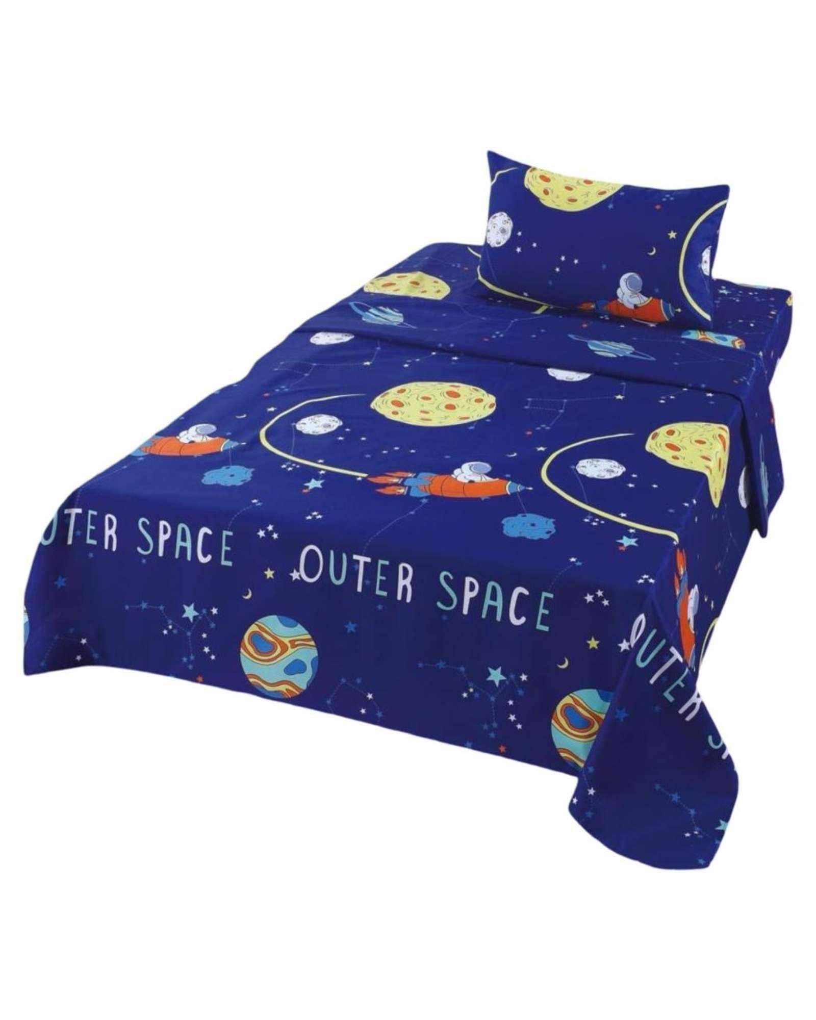 Juego de Sabanas de verano Planeta Astronauta Infantil plaza y media  MAS 1 ALMOHADA -0