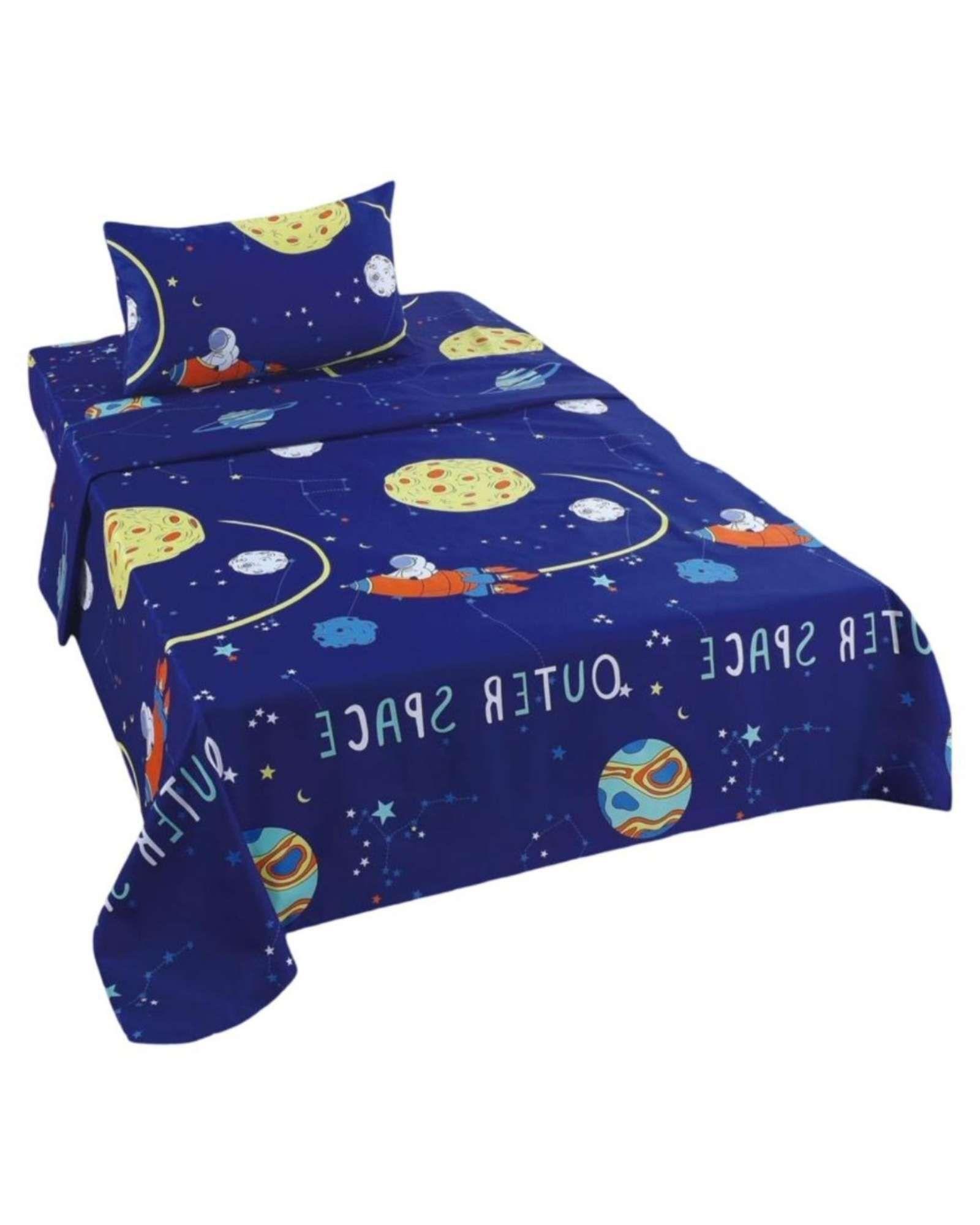 Juego de Sabanas de verano Planeta Astronauta Infantil plaza y media  MAS 1 ALMOHADA -1