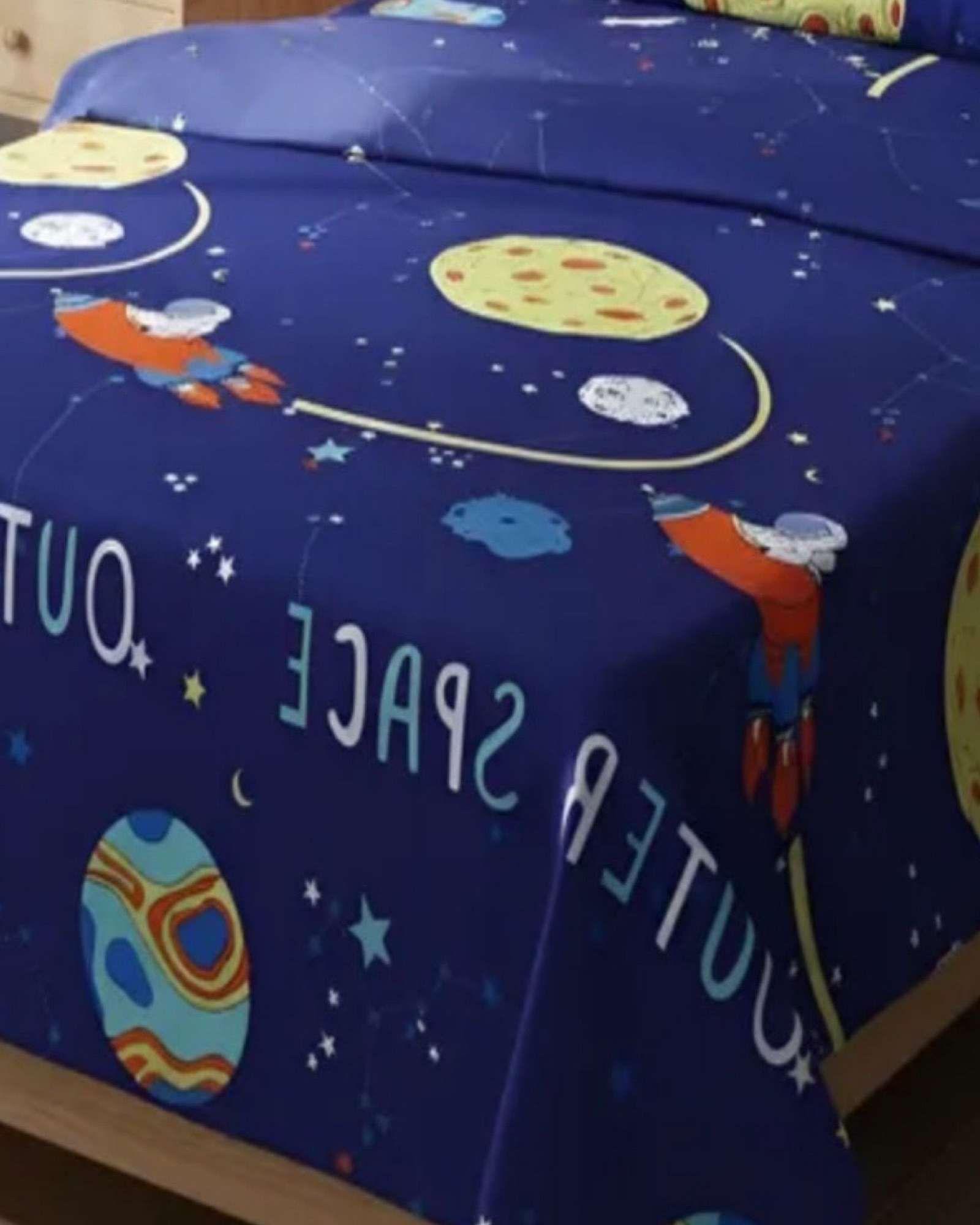 Juego de Sabanas de verano Planeta Astronauta Infantil plaza y media  MAS 1 ALMOHADA -2