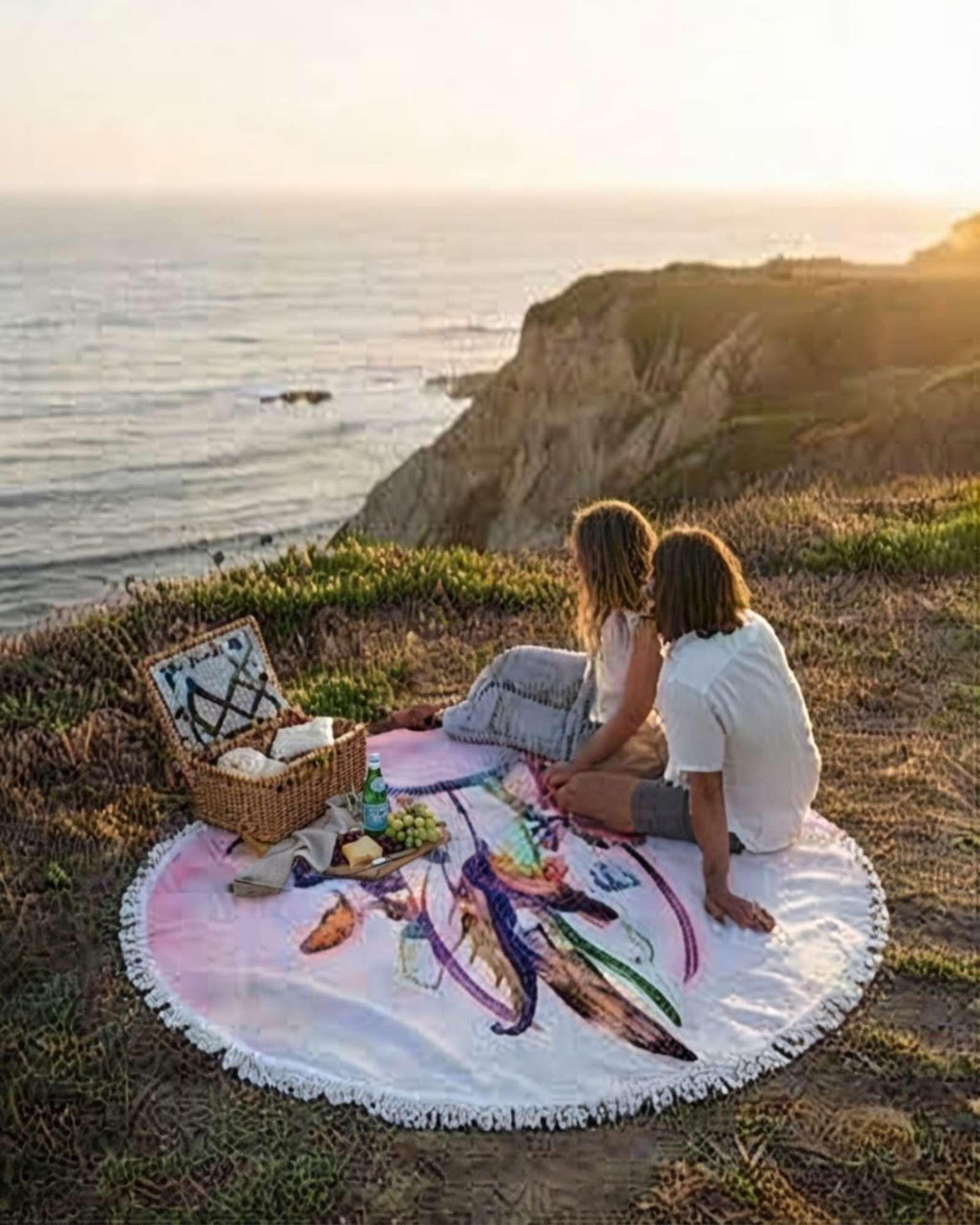 Toalla Mandala De Playa Redonda con Flecos Diseños Verano. C1-4