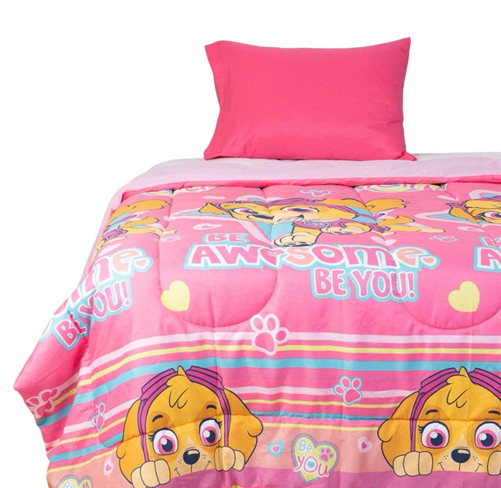 CUBRECAMA NORDICO RELLENO NIÑA SKYE PAW PATROL ROSA PLAZA Y MEDIA-0