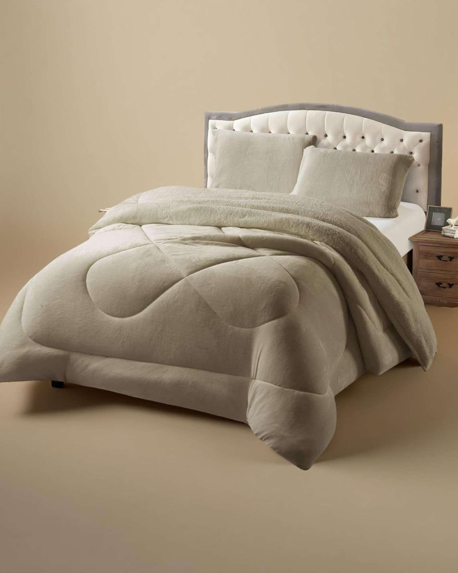 Cubrecama plush con chiporro Acolchado liso 2 plazas-1