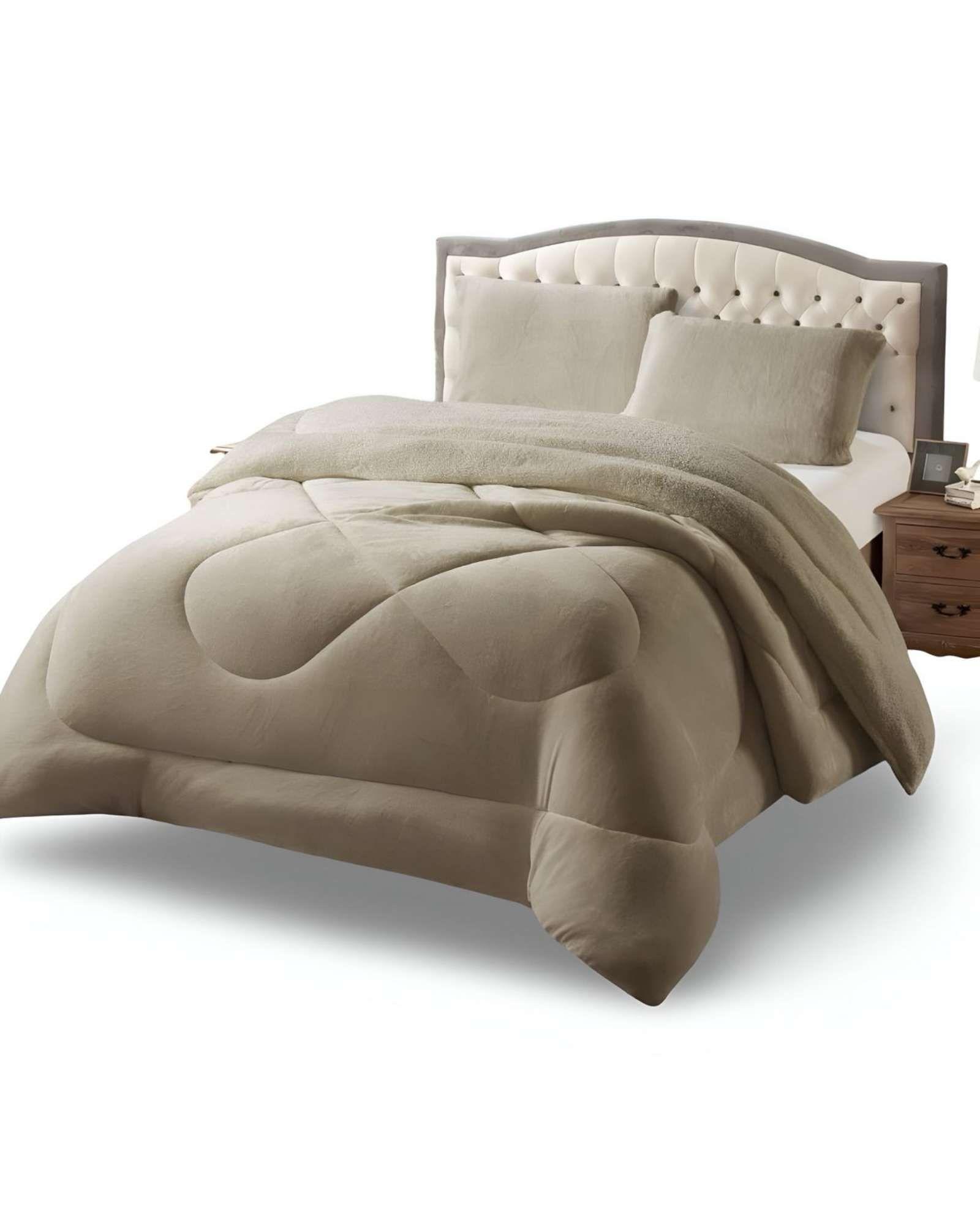 Cubrecama plush con chiporro Acolchado liso 2 plazas-3