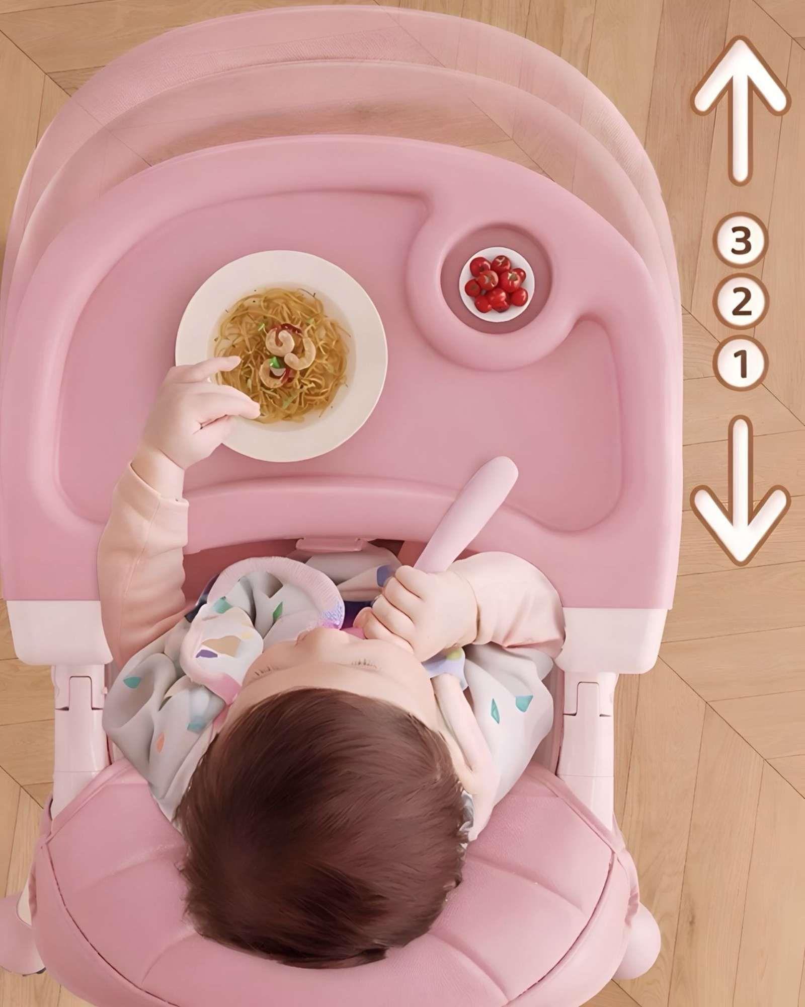 Silla de Comer Reclinable para Bebé 3 en 1 Rosa-2