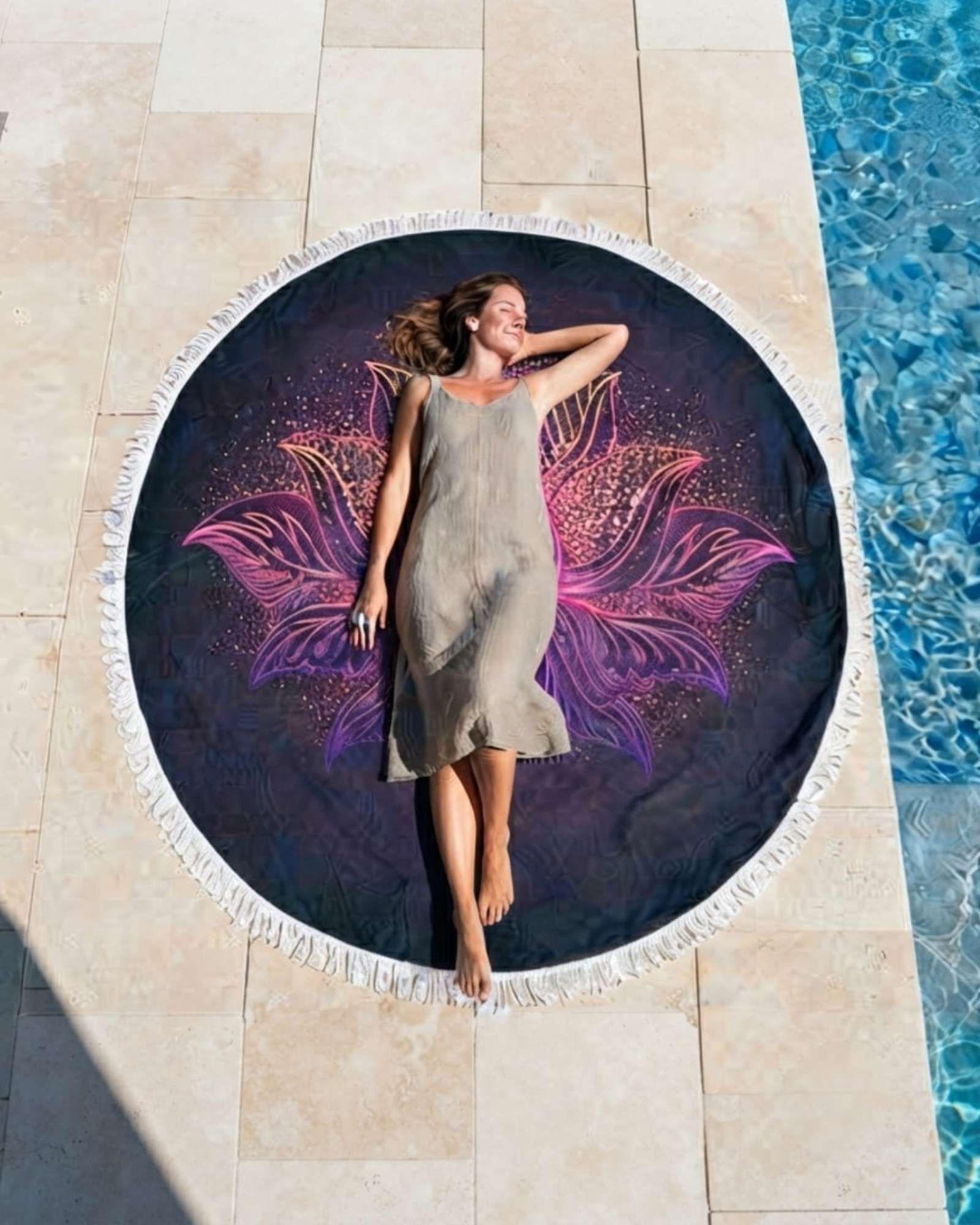 Toalla Mandala De Playa Redonda con Flecos Diseños Verano. C5-0