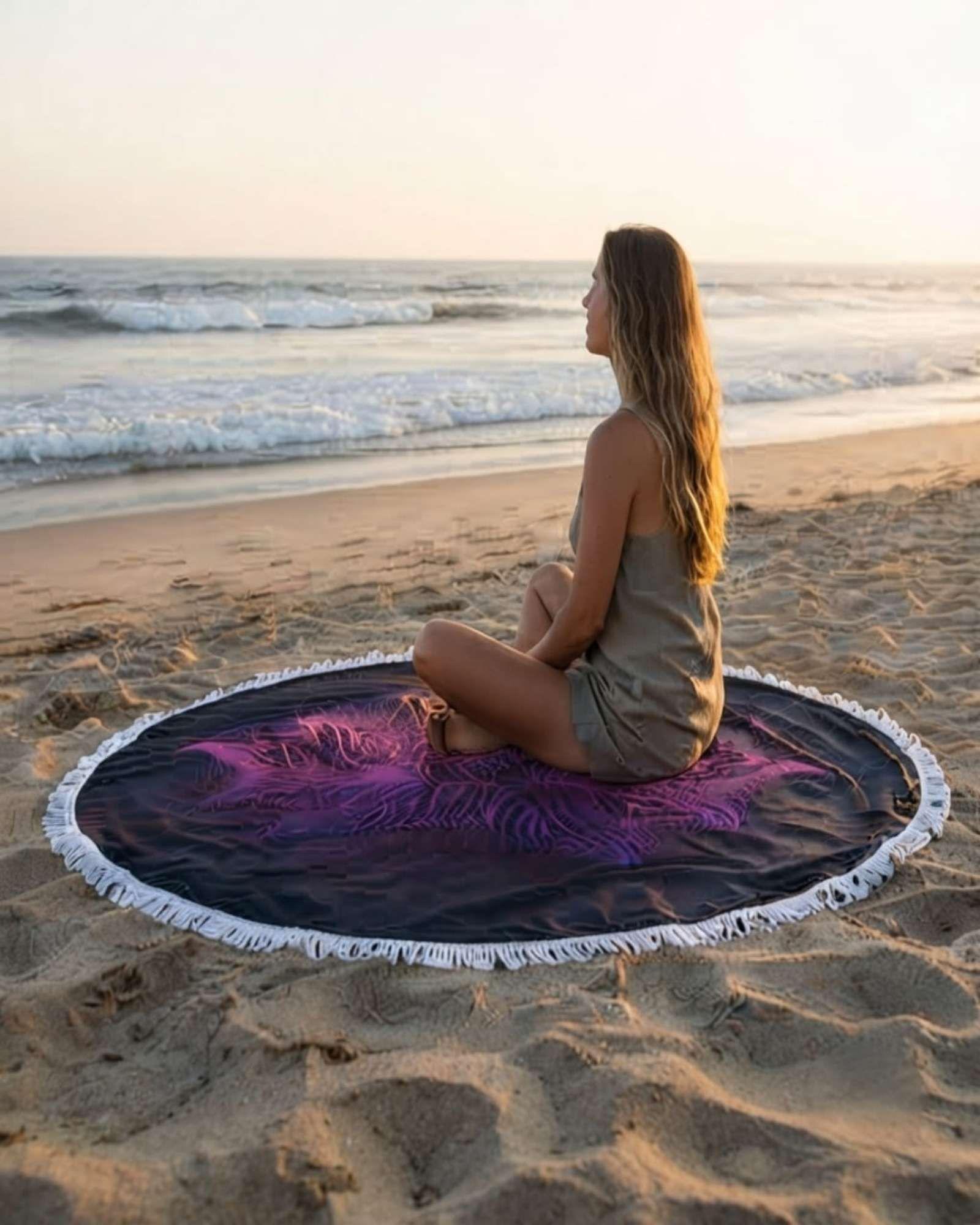 Toalla Mandala De Playa Redonda con Flecos Diseños Verano. C5-1