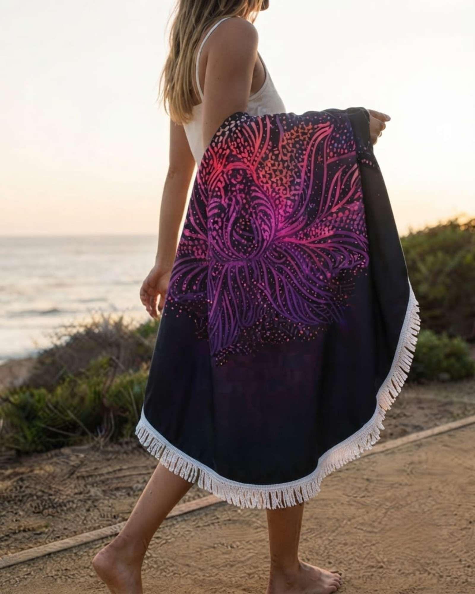 Toalla Mandala De Playa Redonda con Flecos Diseños Verano. C5-2