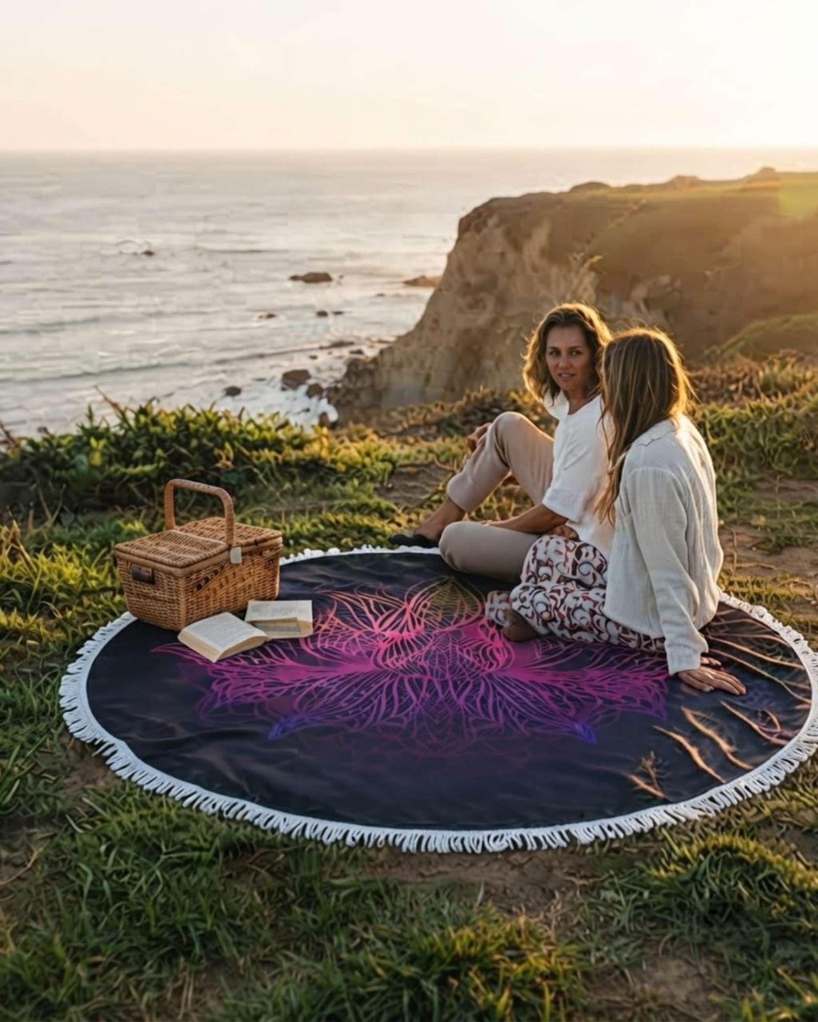 Toalla Mandala De Playa Redonda con Flecos Diseños Verano. C5-4