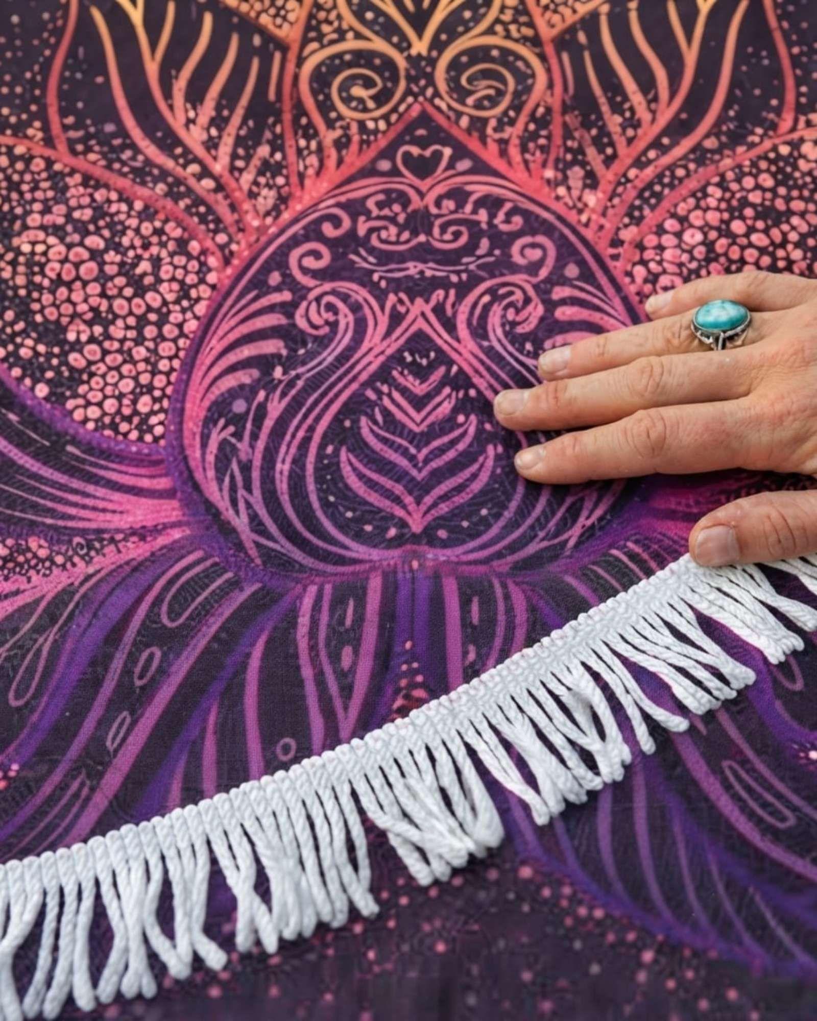 Toalla Mandala De Playa Redonda con Flecos Diseños Verano. C5-5