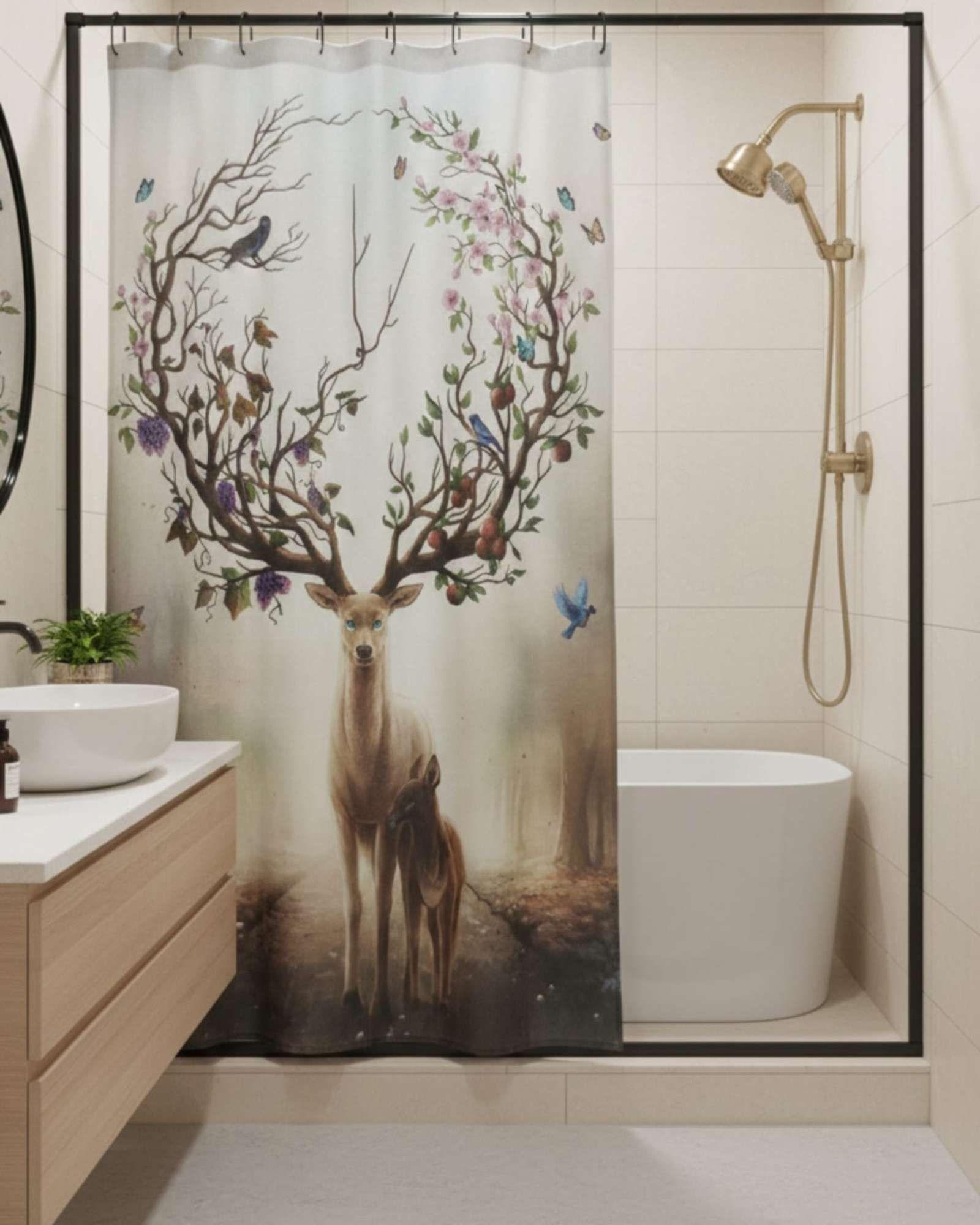 Juego de Cortina de Baño Tela Género + Forro Impermeable T19-0