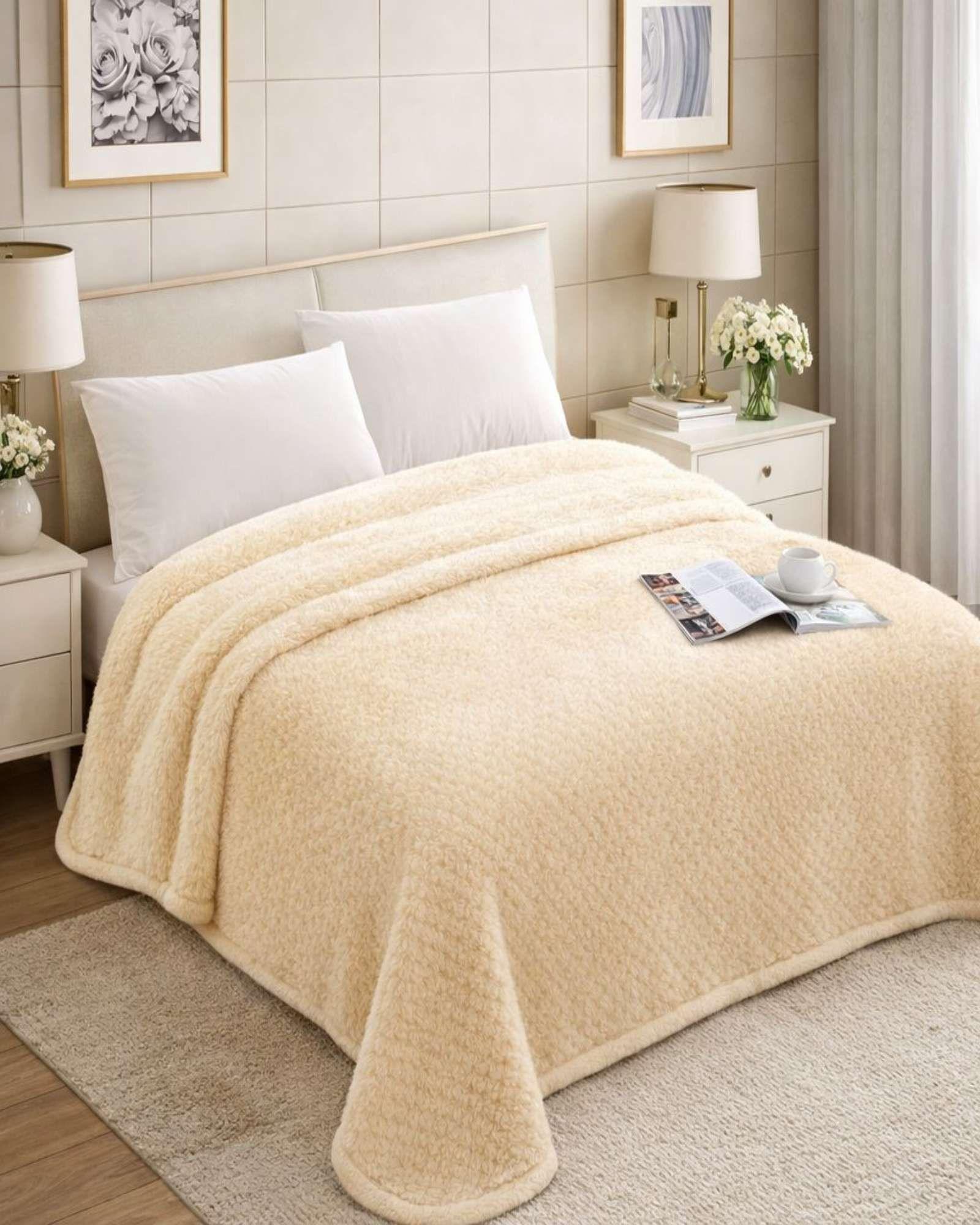 MANTA FRAZADA CON CHIPORRO ELEGANTE 2 PLAZA 200X230cm Beige-3