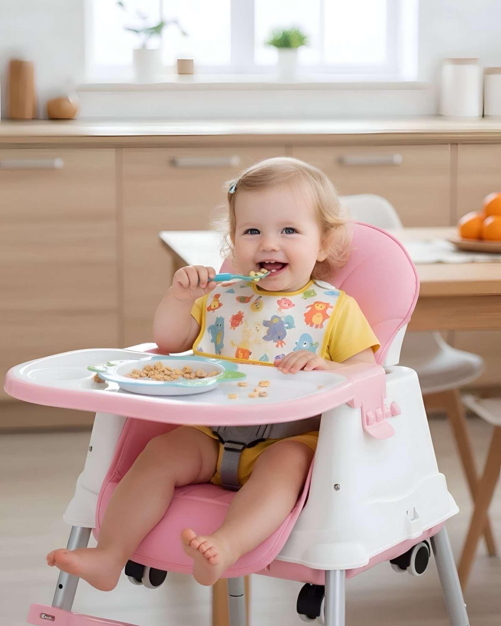 Silla de Comer Multifuncional para Bebé 3 en 1 Rosa-0