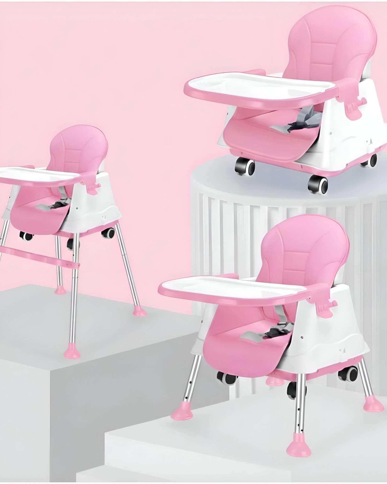 Silla de Comer Multifuncional para Bebé 3 en 1 Rosa-3