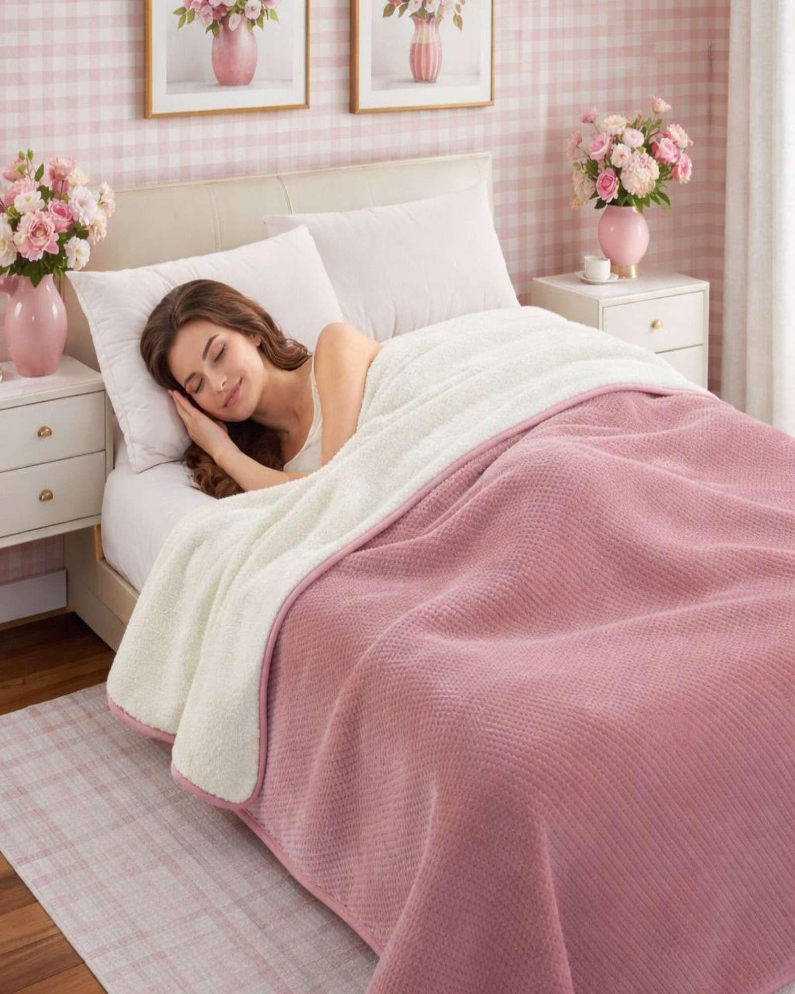 MANTA FRAZADA CON CHIPORRO ELEGANTE 2 PLAZA 200X230cm Rosa-0