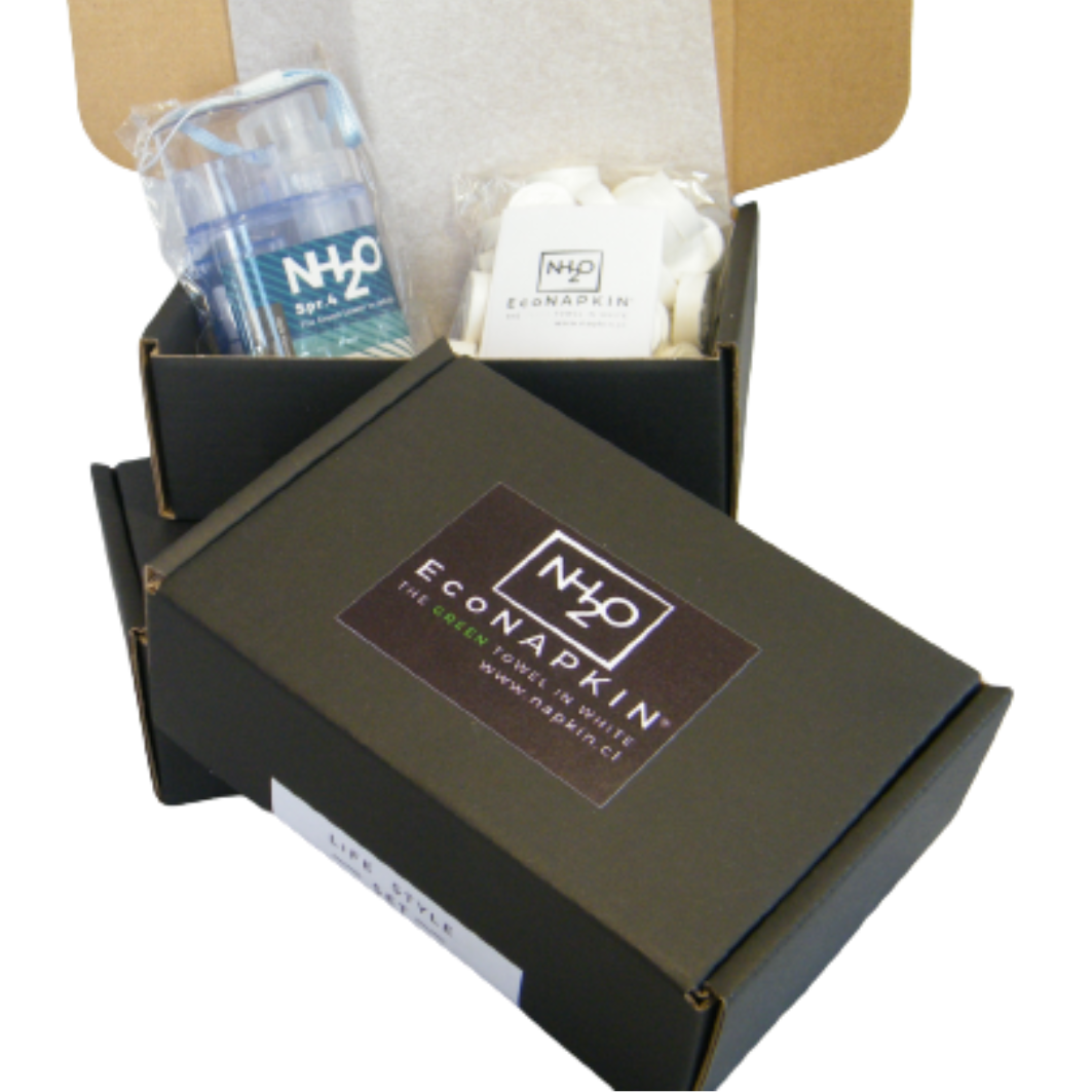 CAJA PROMOCIONAL CON 50 TOALLITAS COMPRIMIDAS MAS DISPENSADOR NH2O ECO NAPKIN-5