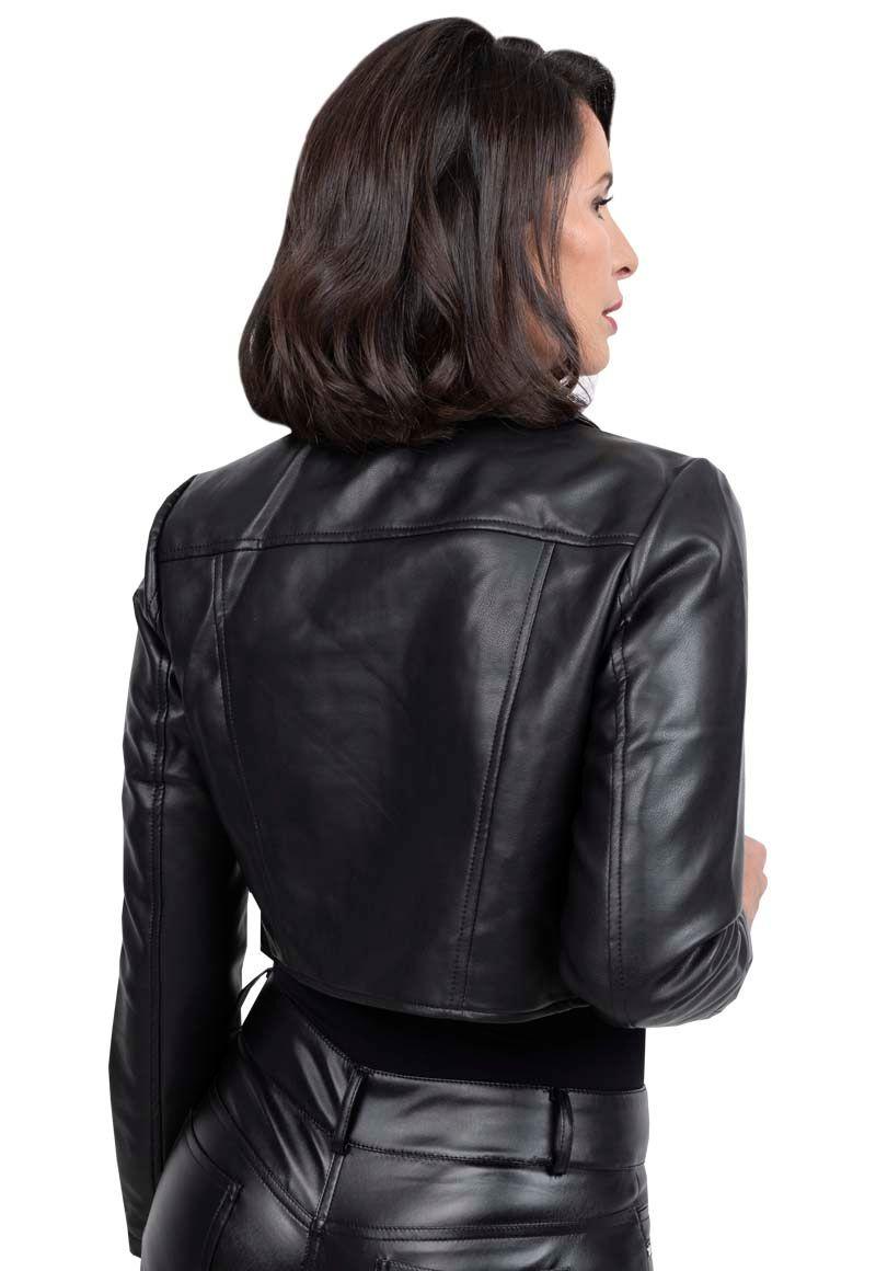 Chaqueta Crop EcoCuero CHG63 Negro-2