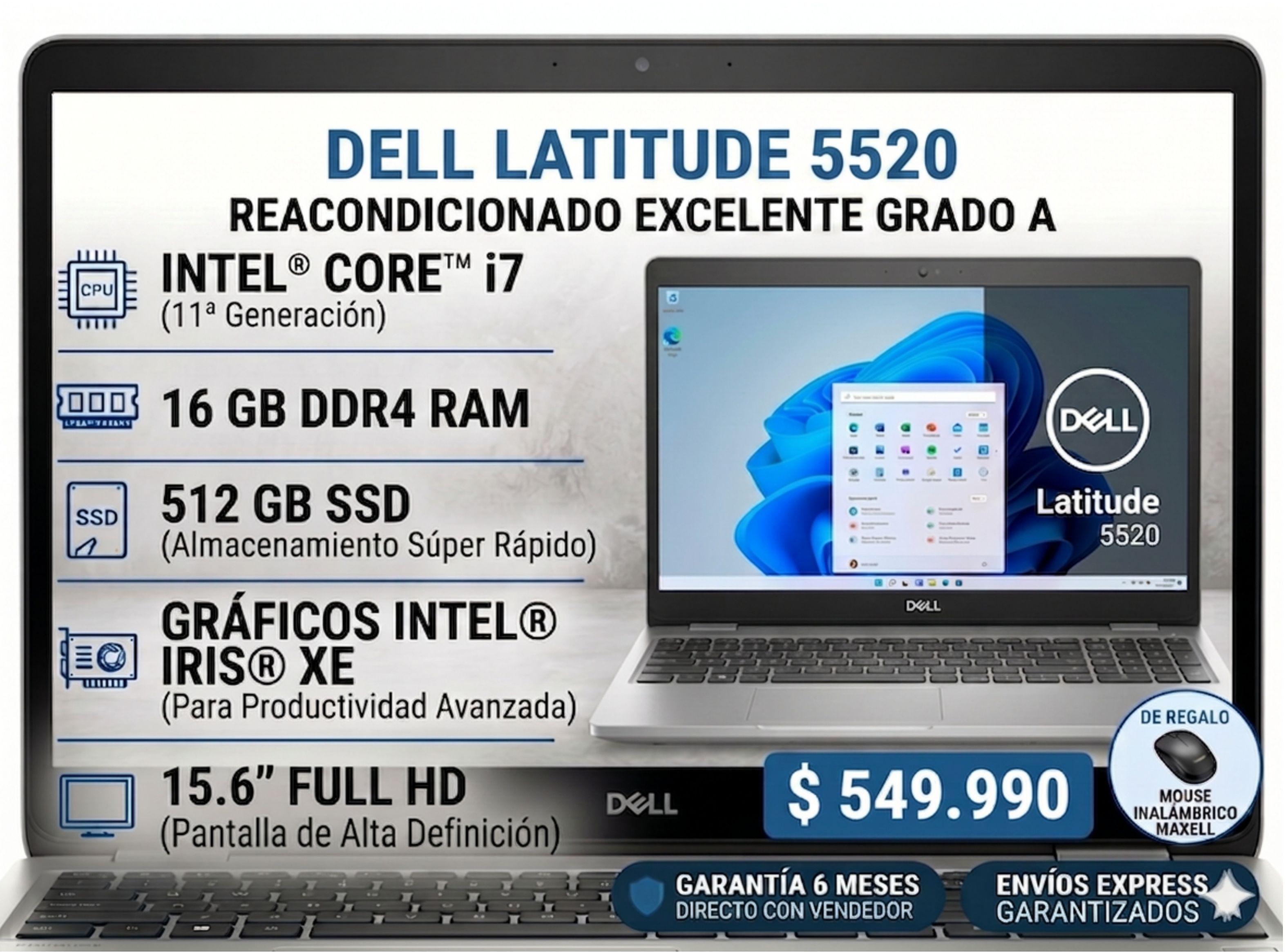 Dell Latitude 5520 Core i7 11va Gen 16GB RAM 512GB SSD Win11 Pro Reacondicionado Garantía 6 Meses-0