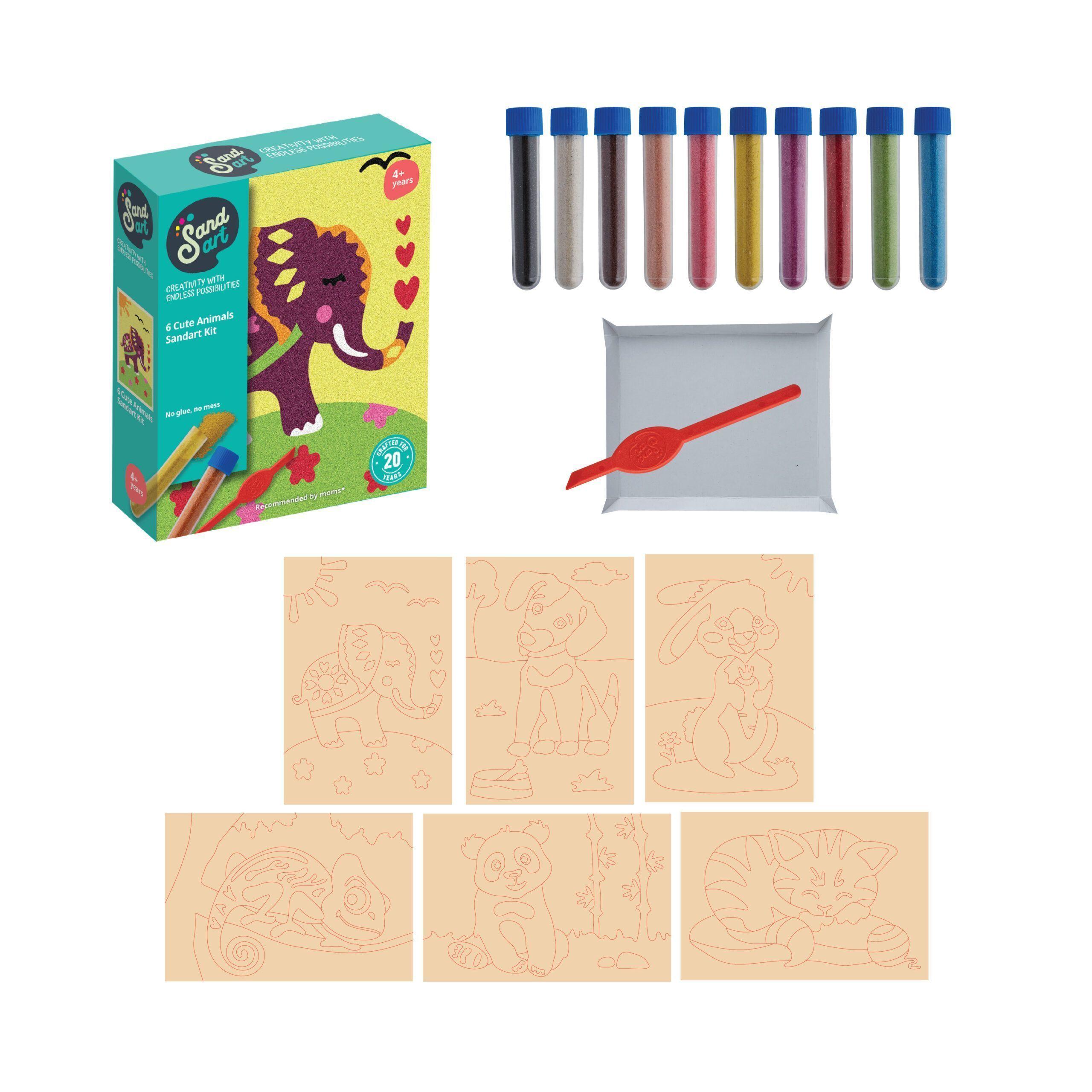 Sandart | Kit Arte con Arena Animales Tiernos 6 Diseños | Manualidades Niños-1