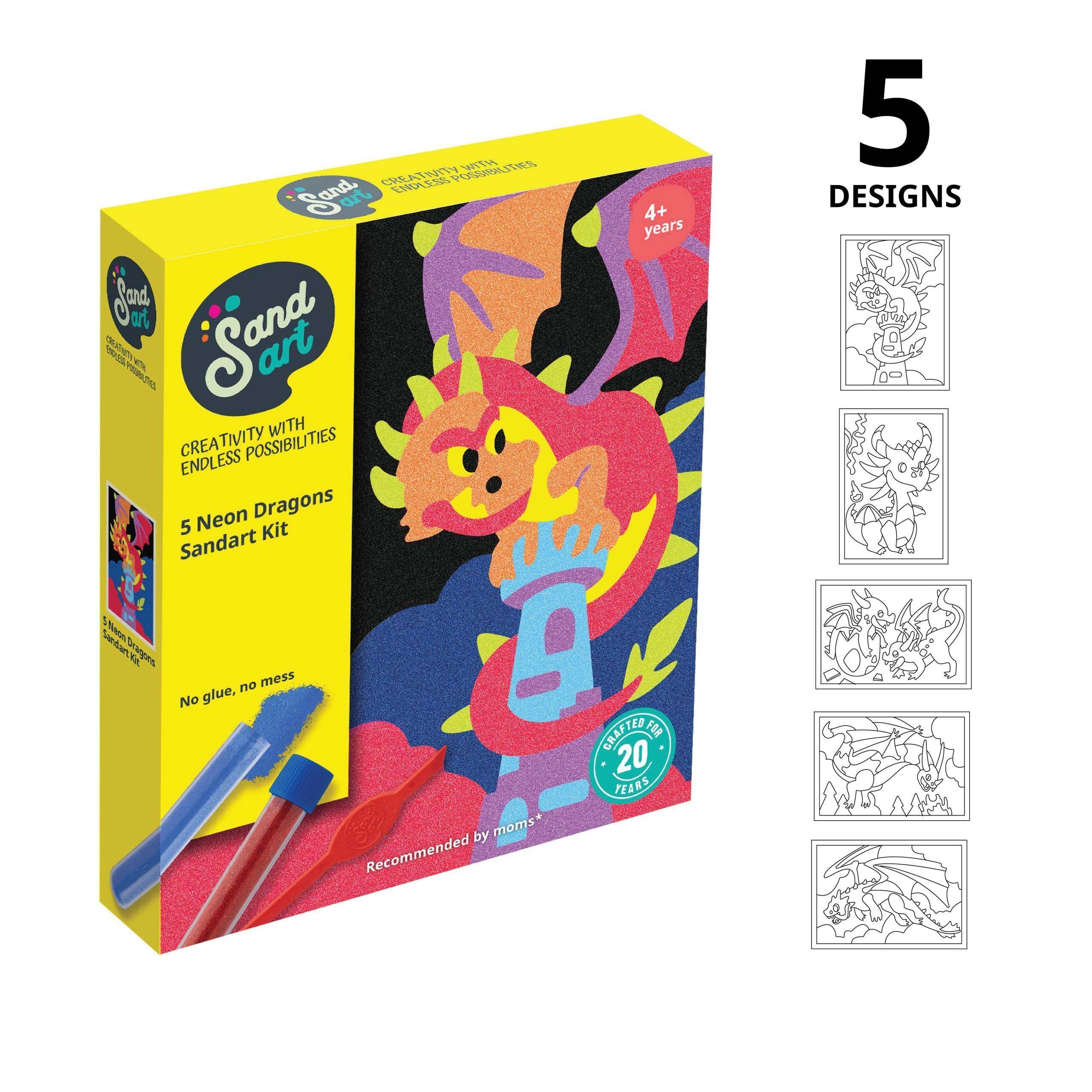  Sandart | Kit Arte con Arena Neon Dragones Colores Fluorescentes | Manualidades-2