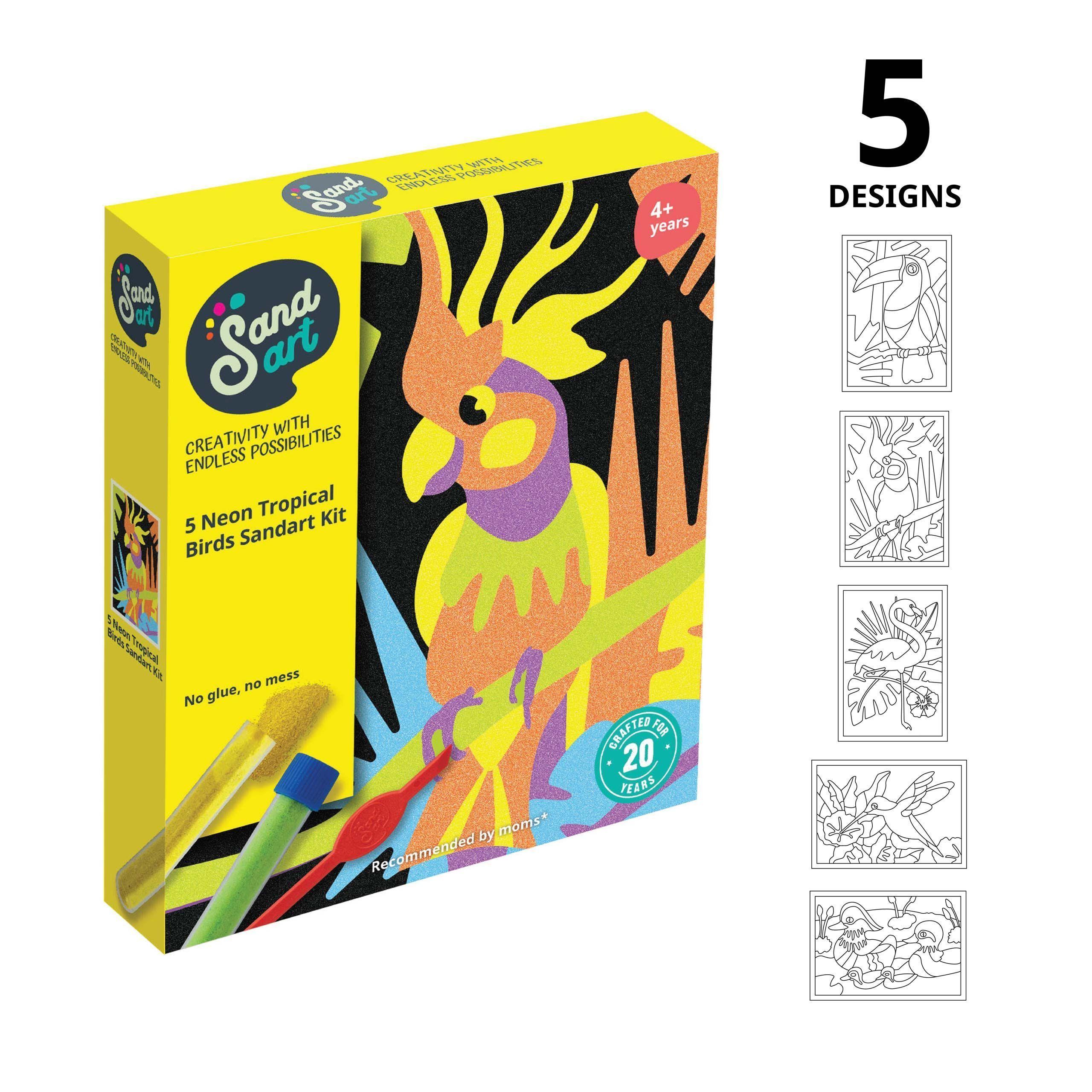 Sandart | Kit Arte con Arena Neon Aves Tropicales Colores Fluorescentes | -2