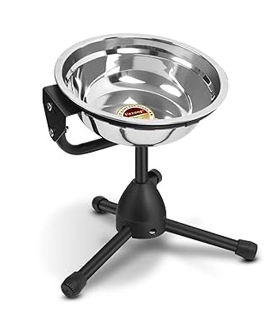 Plato acero inoxidable elevado para agua o alimento mascota en atril 2 litros-2