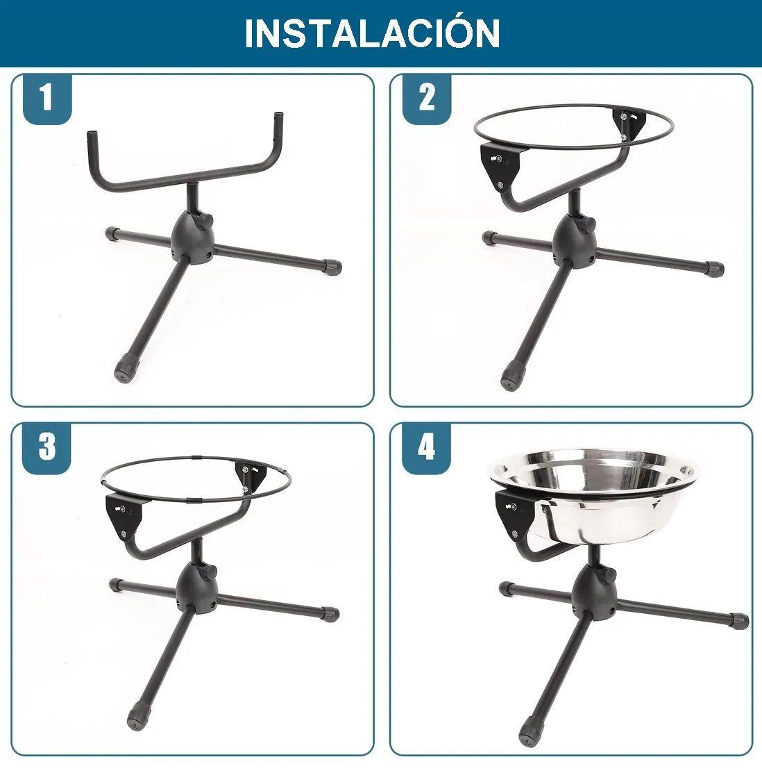 Plato acero inoxidable elevado para agua o alimento mascota en atril 2 litros-3