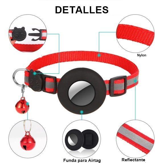 Collar para mascota tela con funda para Airtag ROJO Talla S-1