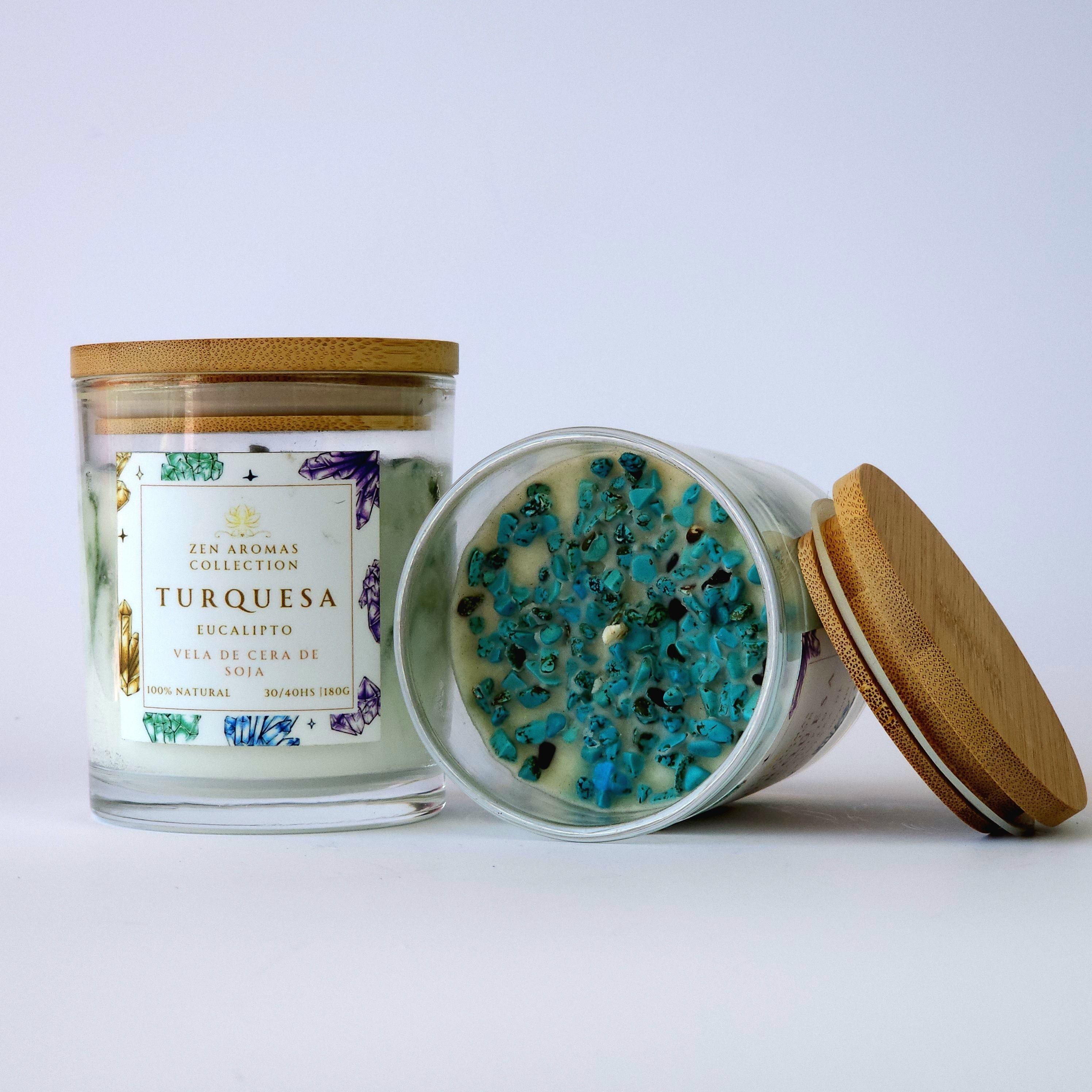 Vela Aromática con Cuarzo Zen Aromas Turquesa & Eucalipto 180 g-3