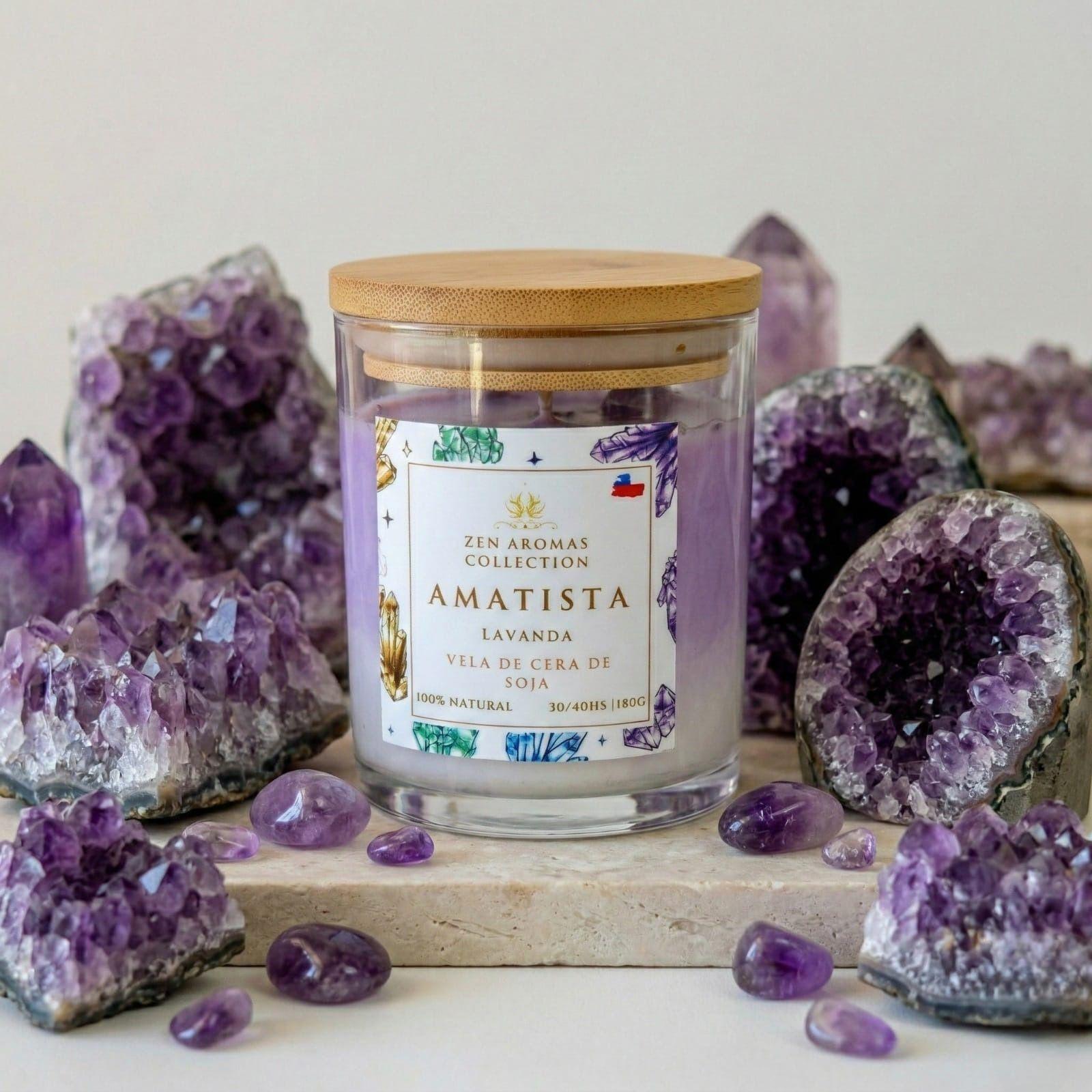 Vela Aromática con Cuarzo Zen Aromas Amatista & Lavanda 180 g-0