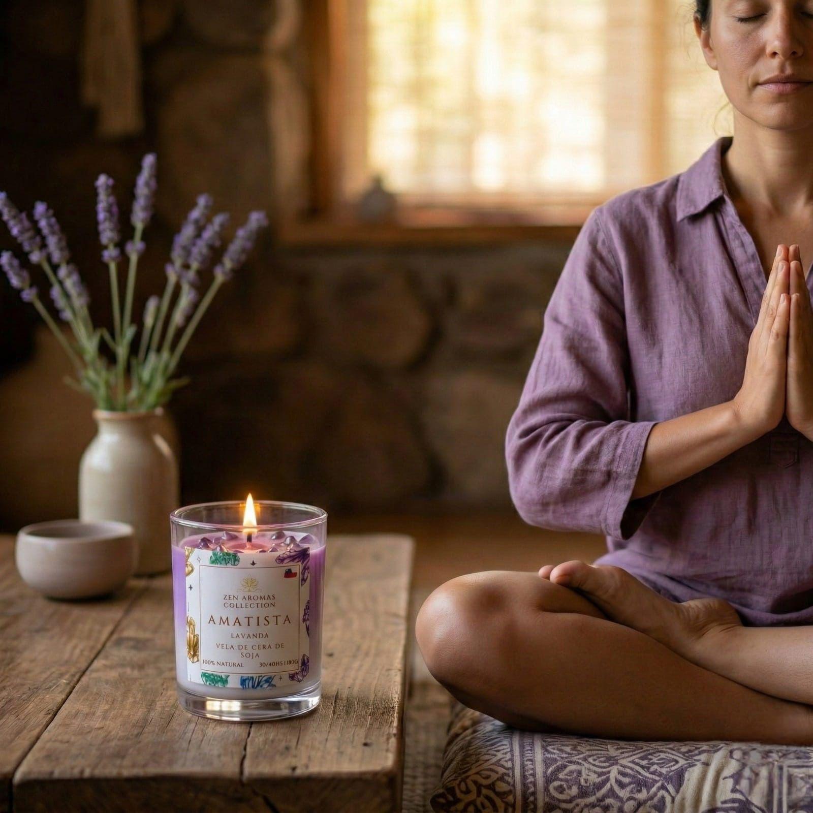 Vela Aromática con Cuarzo Zen Aromas Amatista & Lavanda 180 g-1