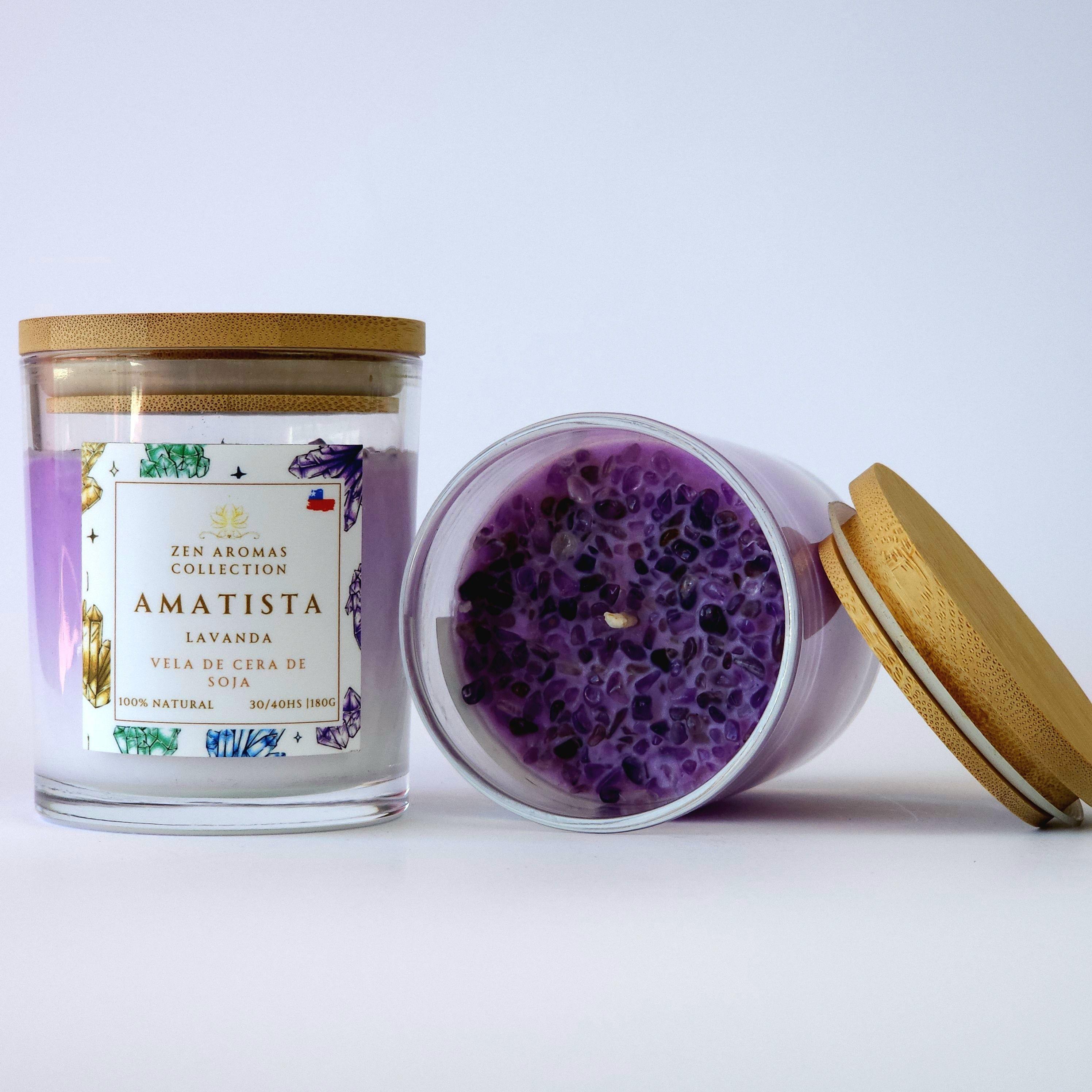 Vela Aromática con Cuarzo Zen Aromas Amatista & Lavanda 180 g-3
