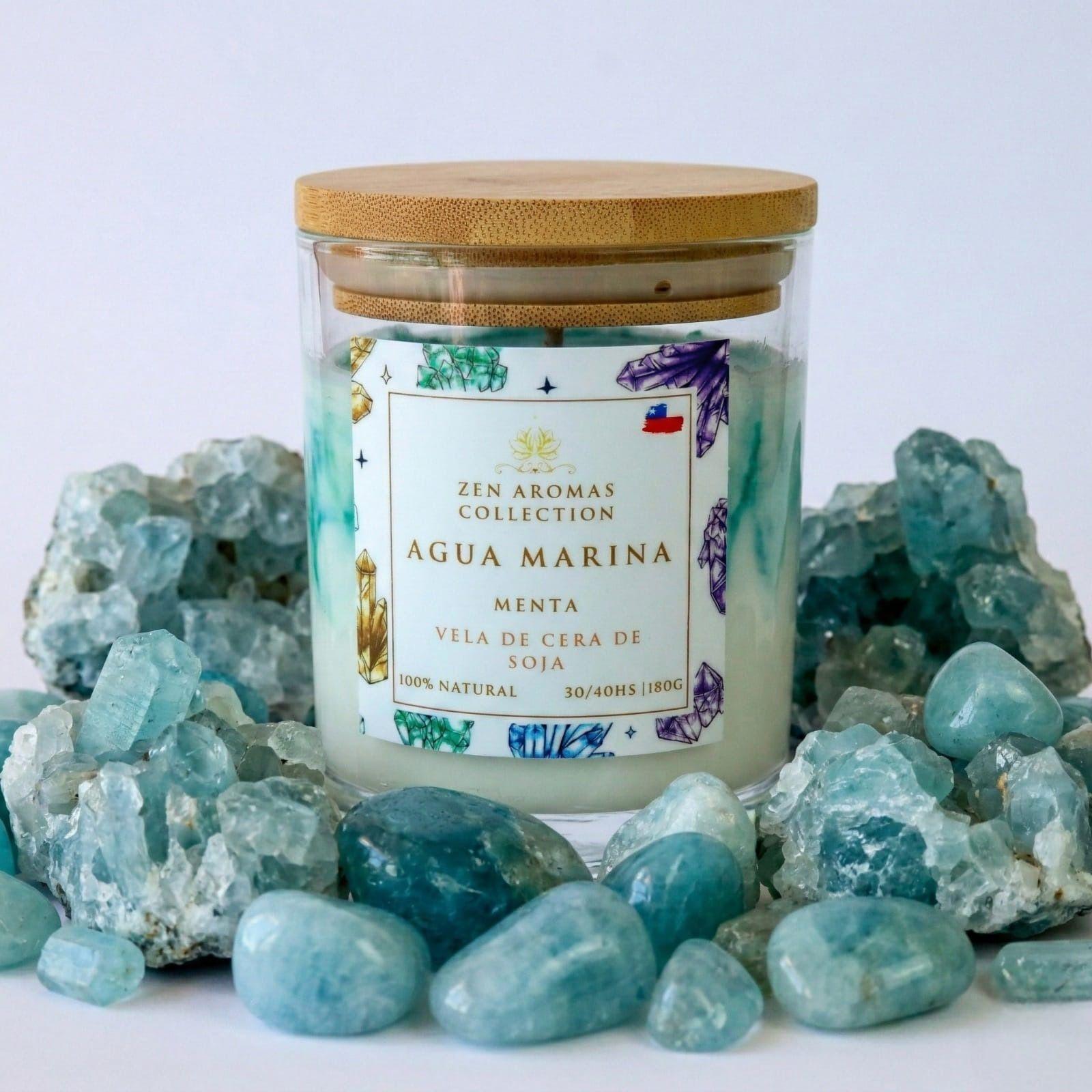 Vela Aromática con Cuarzo Zen Aromas Aguamarina & Menta 180 g-0
