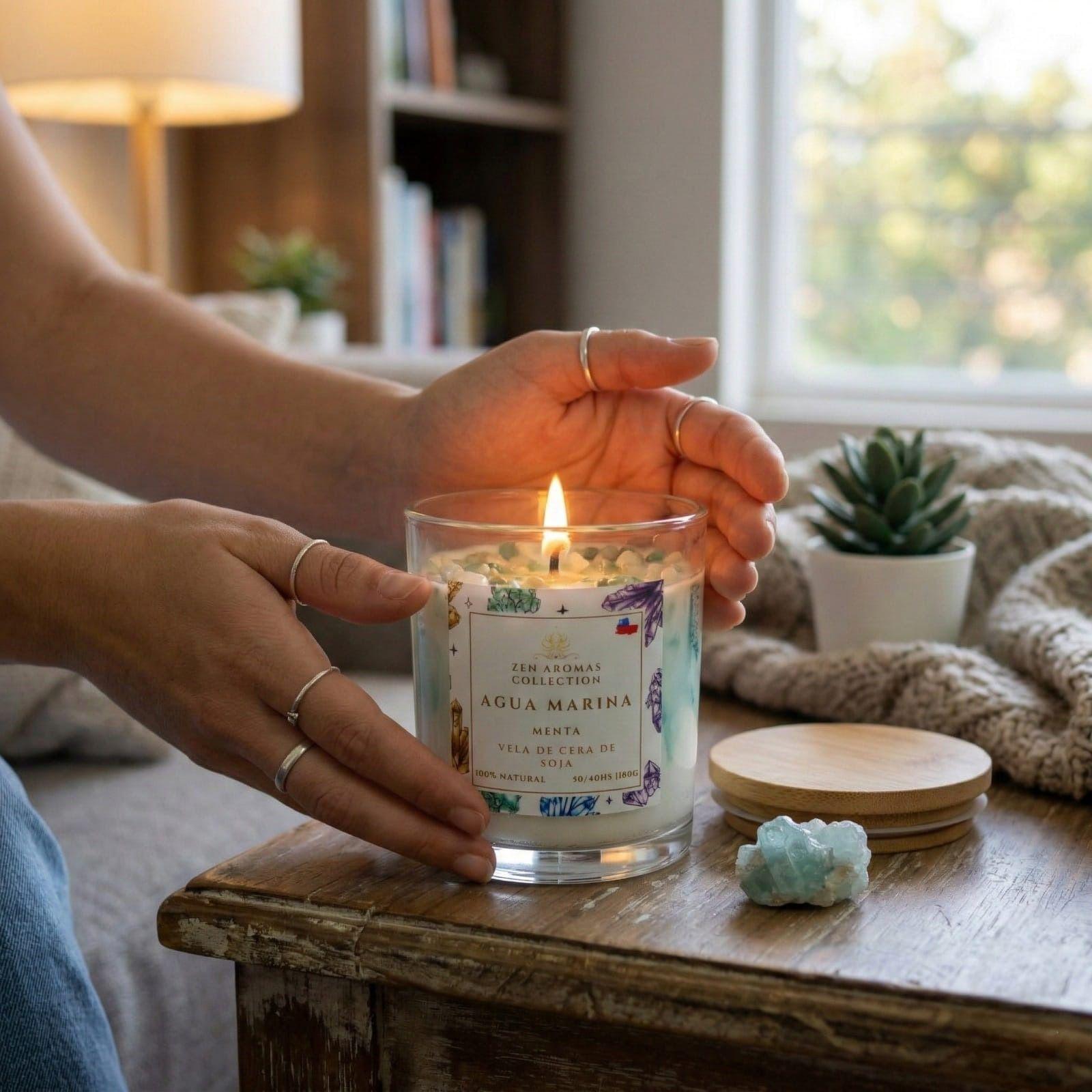 Vela Aromática con Cuarzo Zen Aromas Aguamarina & Menta 180 g-4