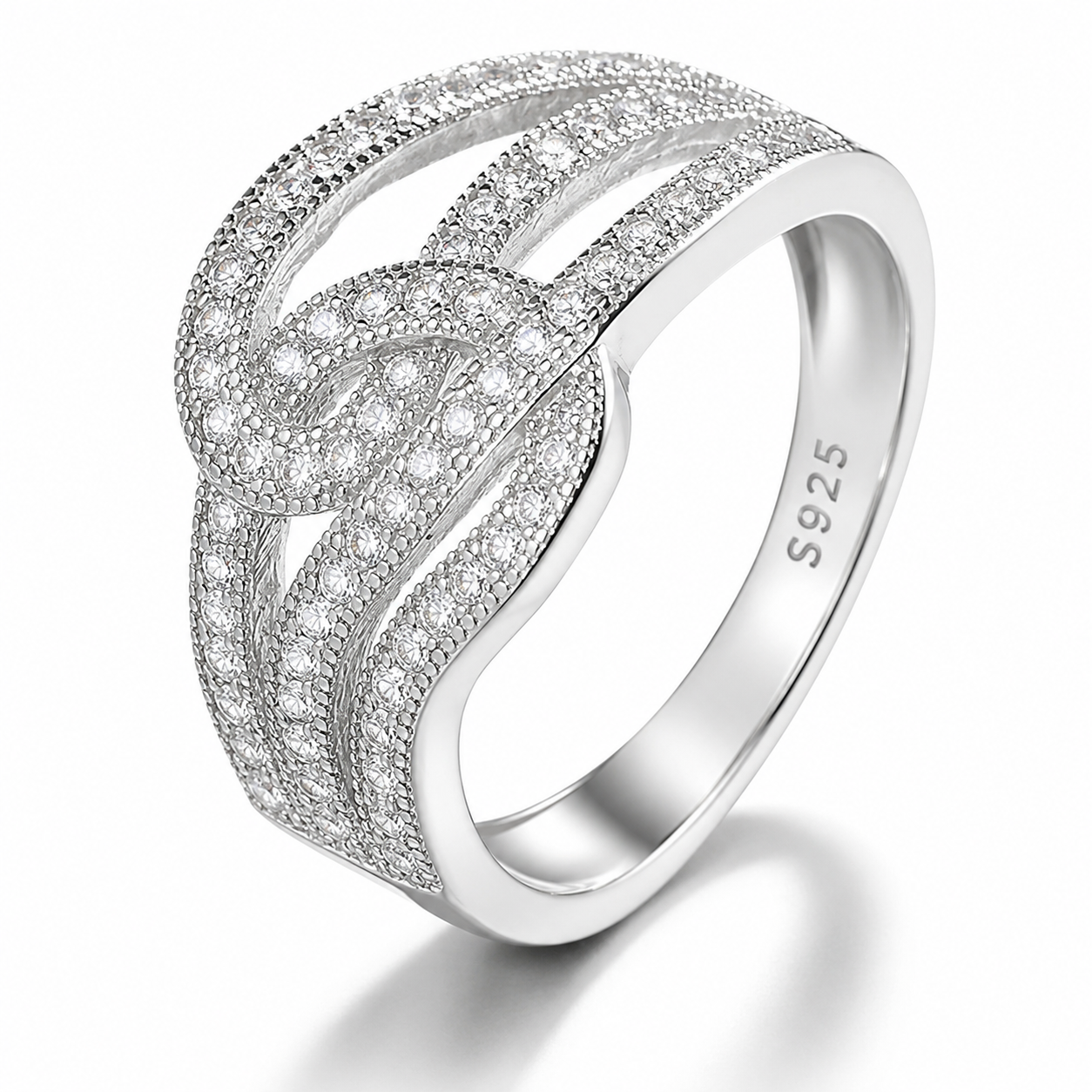 Anillo Plata 925 Entrelazado Líneas de Circones-0