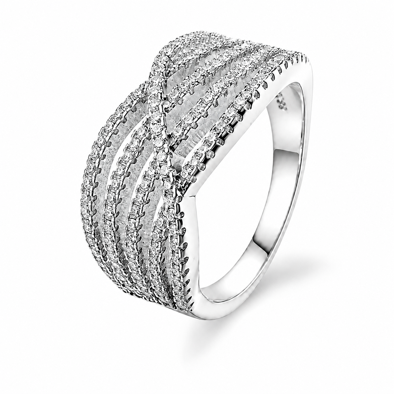 Anillo Plata 925 Entrelazado Filas de Circones-0