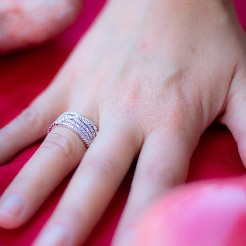 Anillo Plata 925 Entrelazado Filas de Circones-1