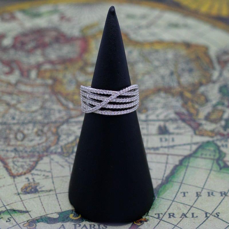Anillo Plata 925 Entrelazado Filas de Circones-3