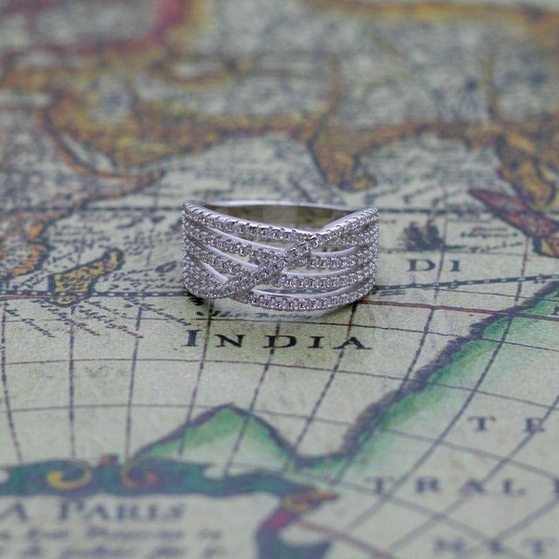 Anillo Plata 925 Entrelazado Filas de Circones-5