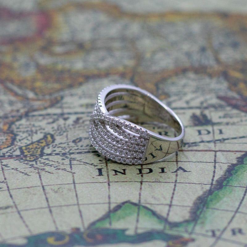 Anillo Plata 925 Entrelazado Filas de Circones-6